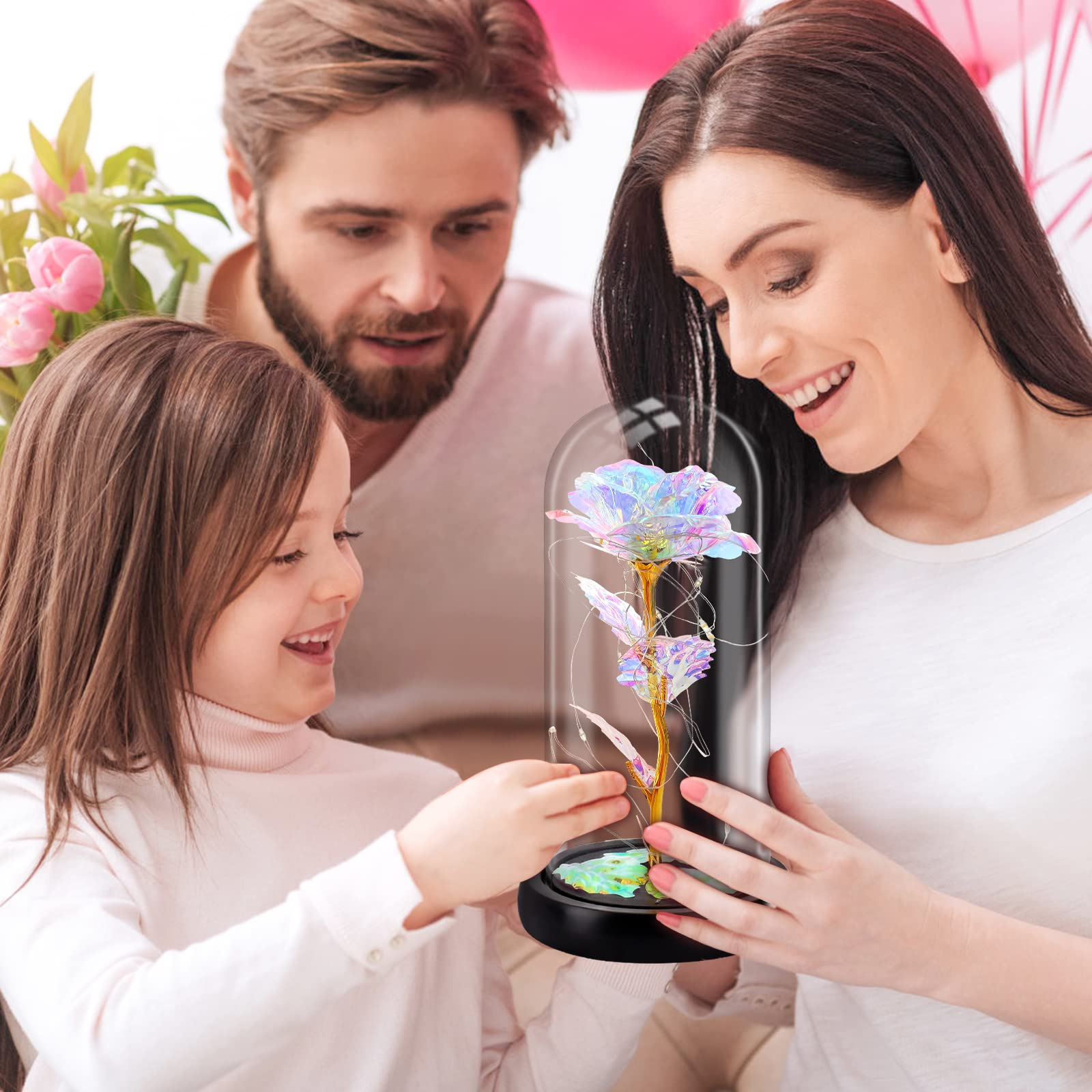 Preserved Rose in Glass Dome - Elegant Artificial Flower Gift for Women, Mom, Wife | Birthday, Christmas, Anniversary Present | Home Decor, Office Desk, Romantic Gift Idea