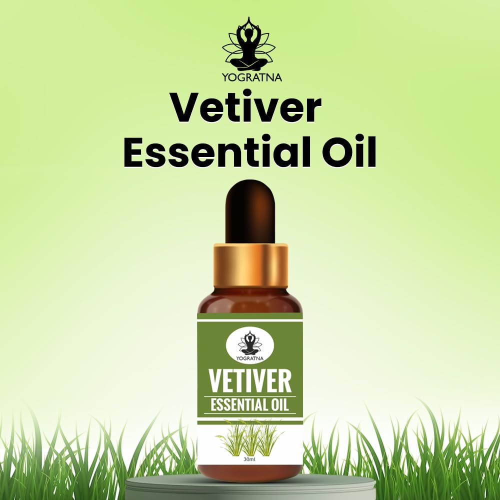 YOGRATNA 100% Pure Vetiver Essential Oil for Hair Growth, Skin Care, Home Fragrance & Soap Making - Natural Aromatherapy Diffuser Oil, Paraben & Sulfate Free, Cruelty-Free Vegan (30ml) - Perfect for Relaxation, Stress Relief & DIY Beauty Products