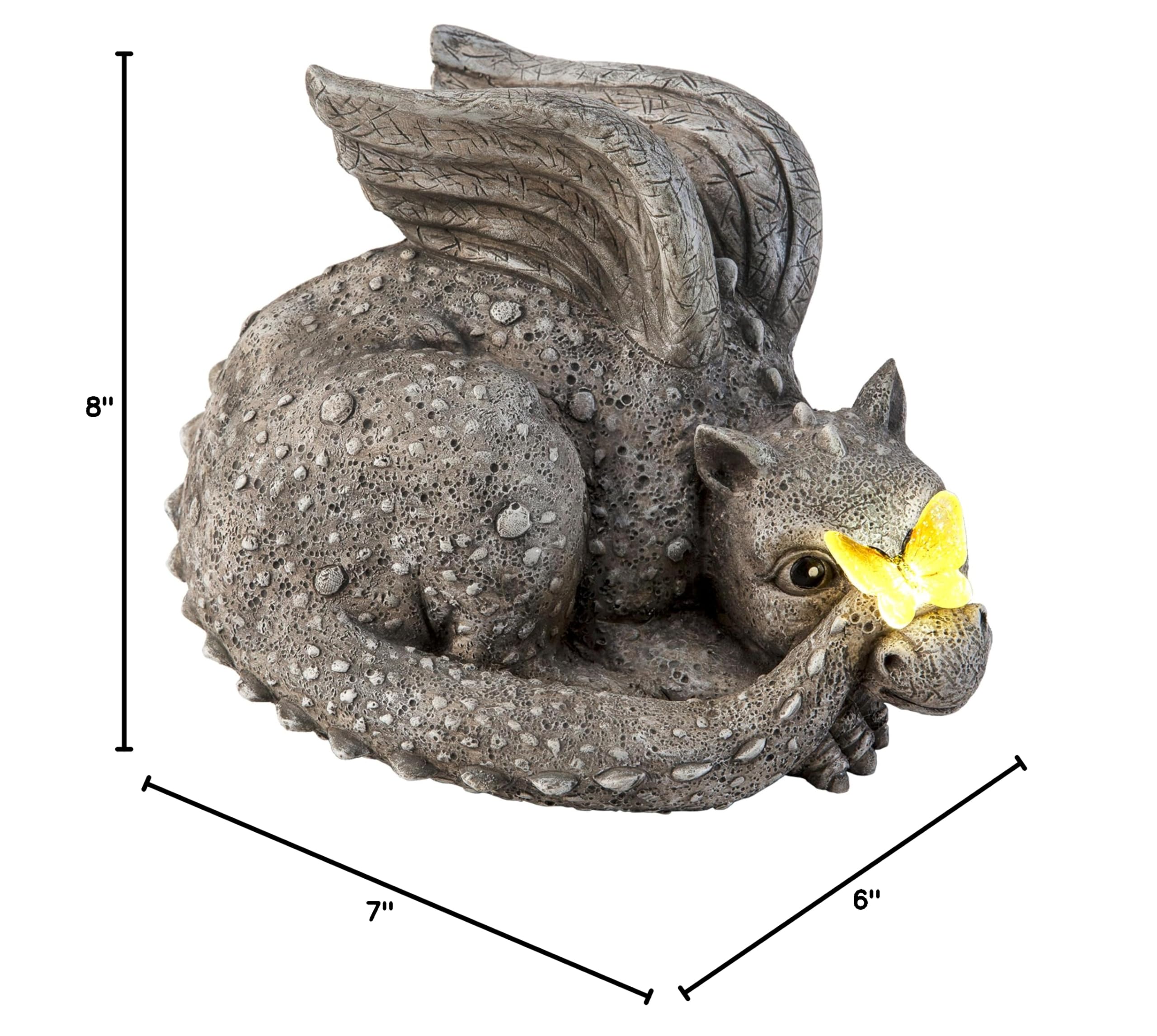 Evergreen Garden Baby Dragon Statue with Solar Butterfly Light | 8x7x6 Inch Outdoor Decor | Solar-Powered Dragon Figurine for Garden, Patio & Home Decor | Perfect for Fairy Gardens, Lawn Ornaments & Gift Ideas