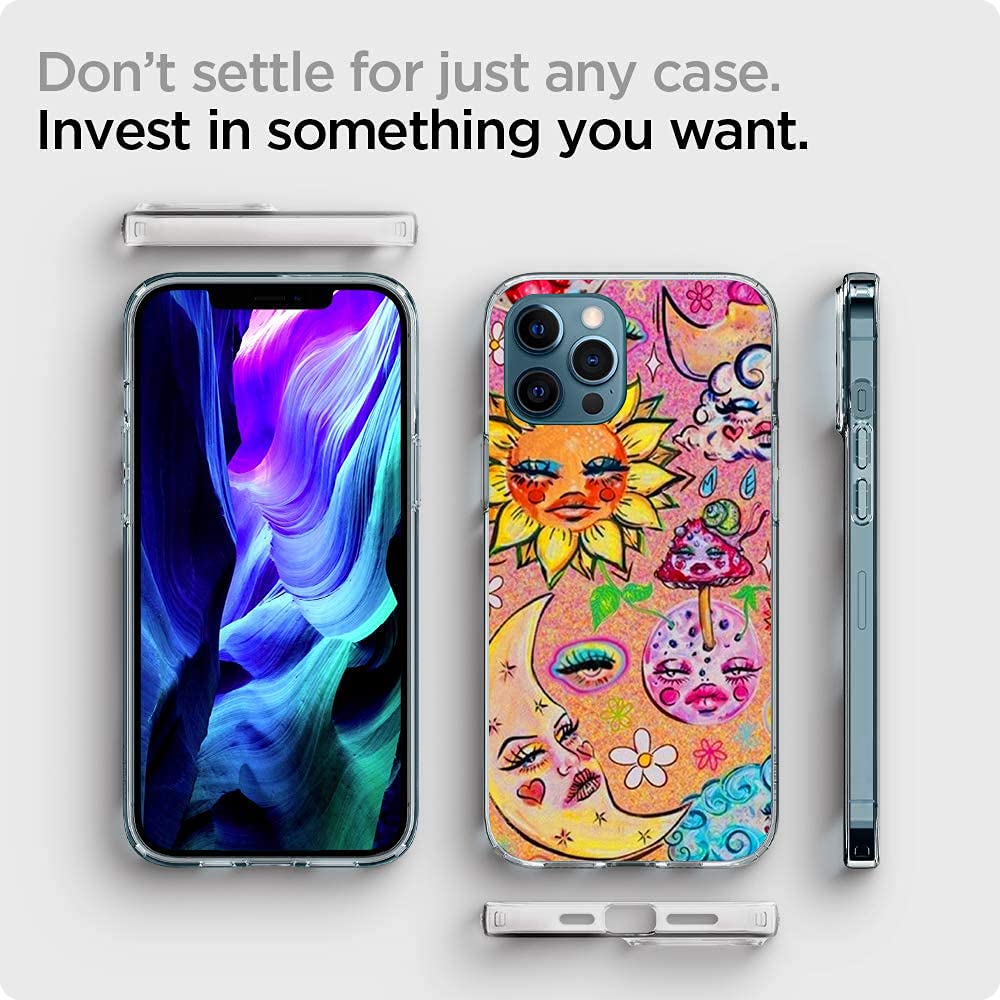 Moon & Sun Hippie Flower Indie Aesthetic iPhone 12/12 Pro Case - Clear Shockproof Protective Cover for Women & Girls | Perfect for Music Festivals, Boho Outfits & Everyday Use