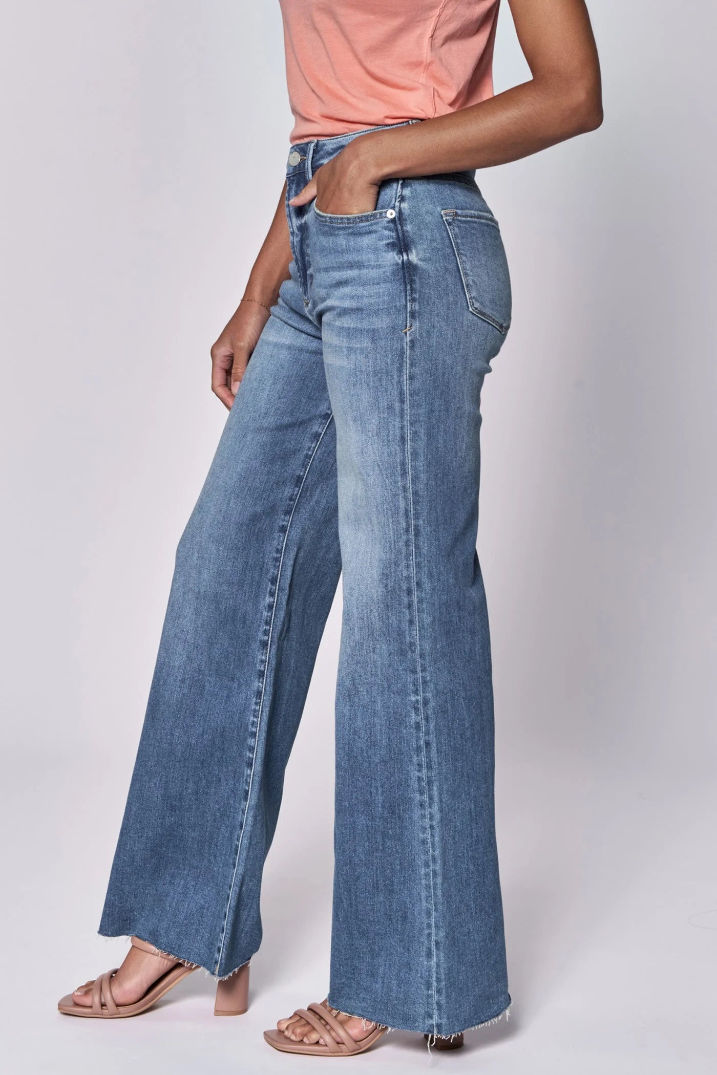 Fiona High Rise Cut Off Hem Jeans for Women - Trendy Distressed Denim Shorts - Perfect for Summer Outfits, Beach Vacations & Casual Street Style