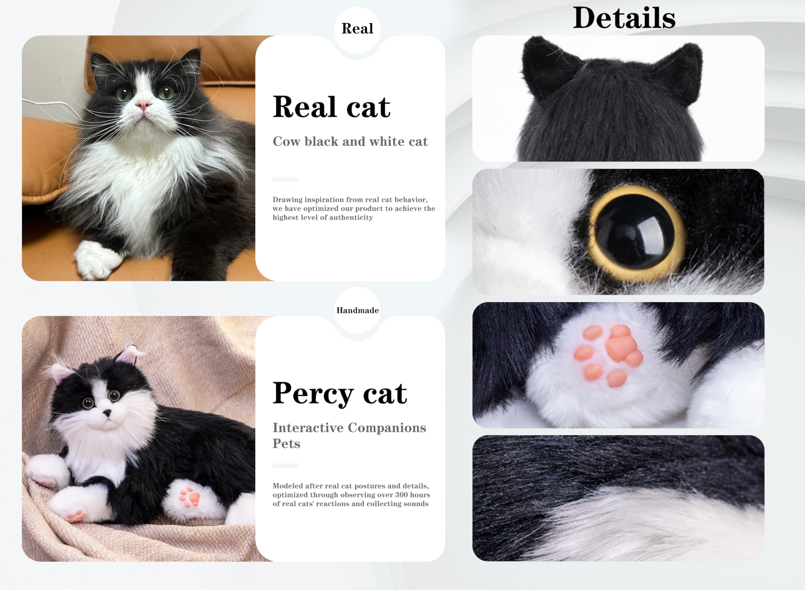 Interactive Companion Robot Cat - Realistic Voice Response, Heartbeat & Purring, Handmade Stuffed Plush Toy | Perfect Gift for Seniors, Elderly & Parents | Black Cat PERCY1.0 | Comfort Pet for Loneliness, Dementia Care & Stress Relief