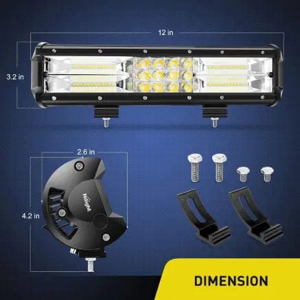 12 Inch 180W 18000LM Triple Row LED Light Bar - Spot/Flood Combo (2 Pack) - Perfect for Off-Road Trucks, ATVs, UTVs & Marine Boats