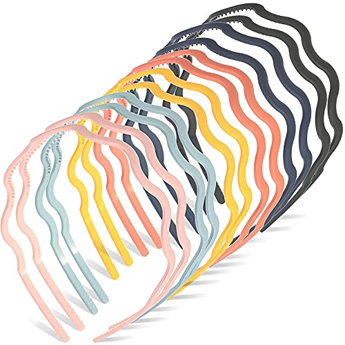 FAMEZA 12 Pack Non-Slip Wavy Headbands with Teeth - Thin Skinny Hair Bands for Women & Girls (6 Colors) - Perfect for Sports, Workouts, and Everyday Styling