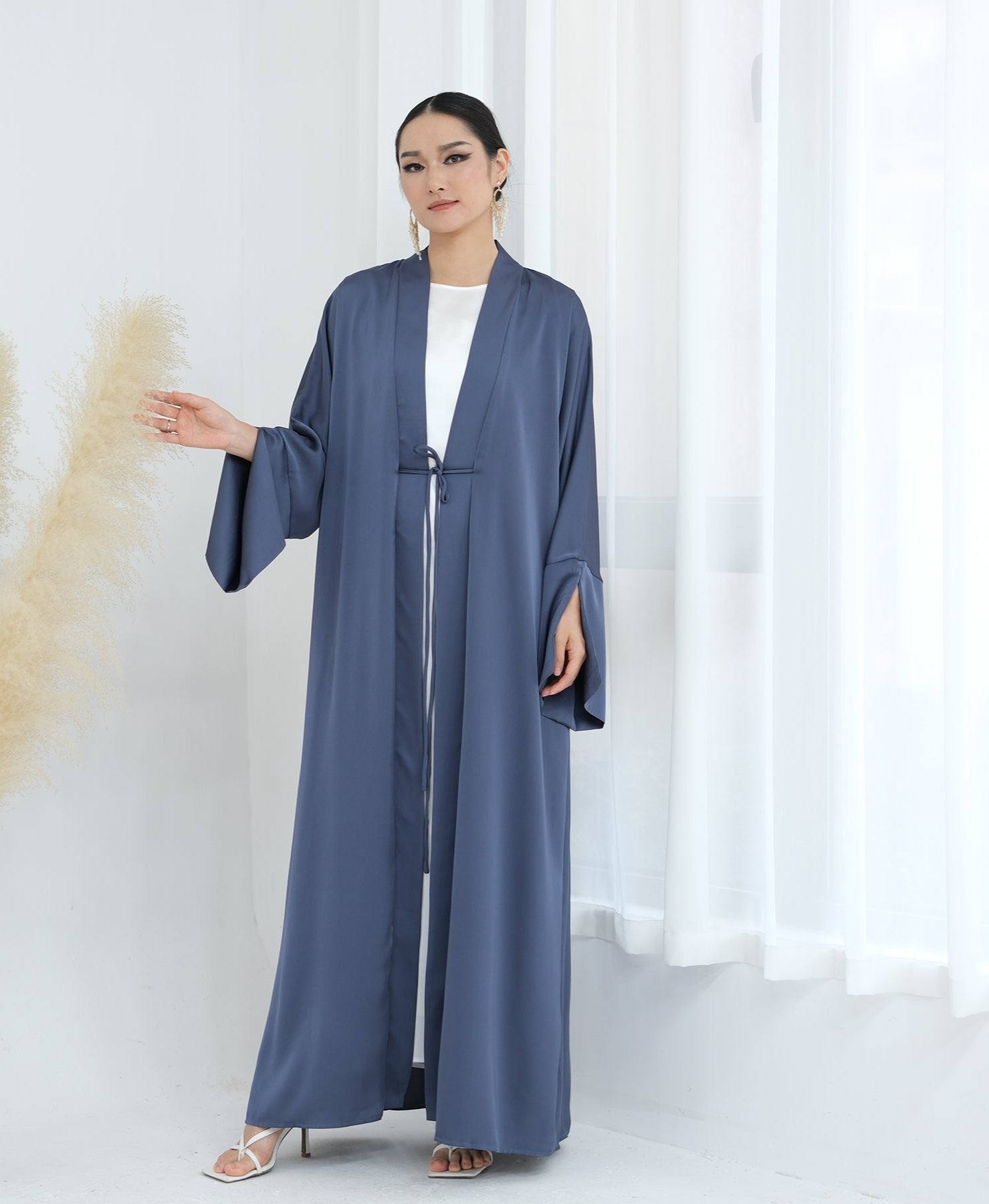 Lavinia Satin Open Abaya Denim - Elegant Muslim Prayer Dress for Women | Perfect for Prayer, Mosque, and Special Occasions