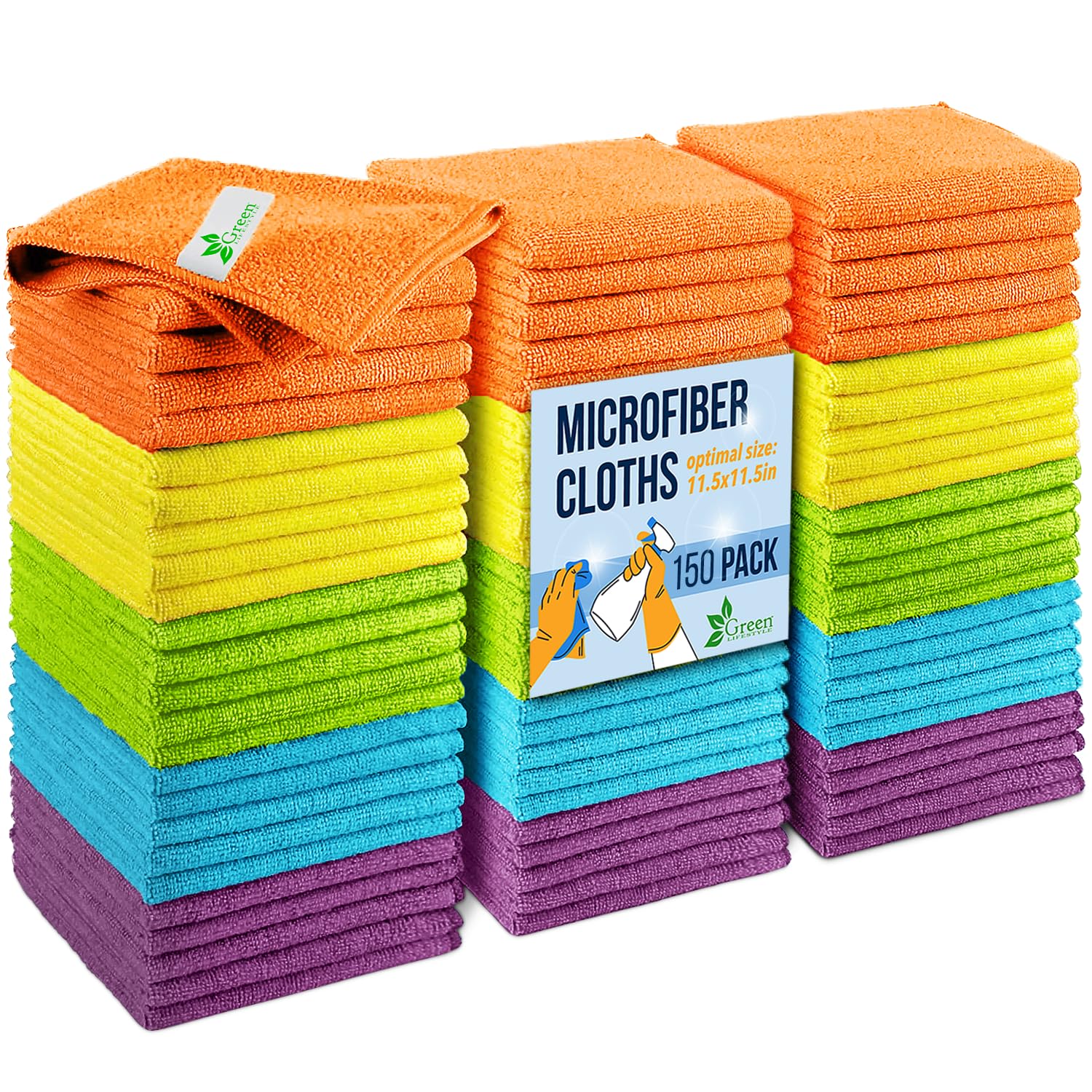 Premium Microfiber Cleaning Cloths 150-Pack - Ultra Soft Chamois Cloth for Car Detailing, Dusting & Household Cleaning (11.5