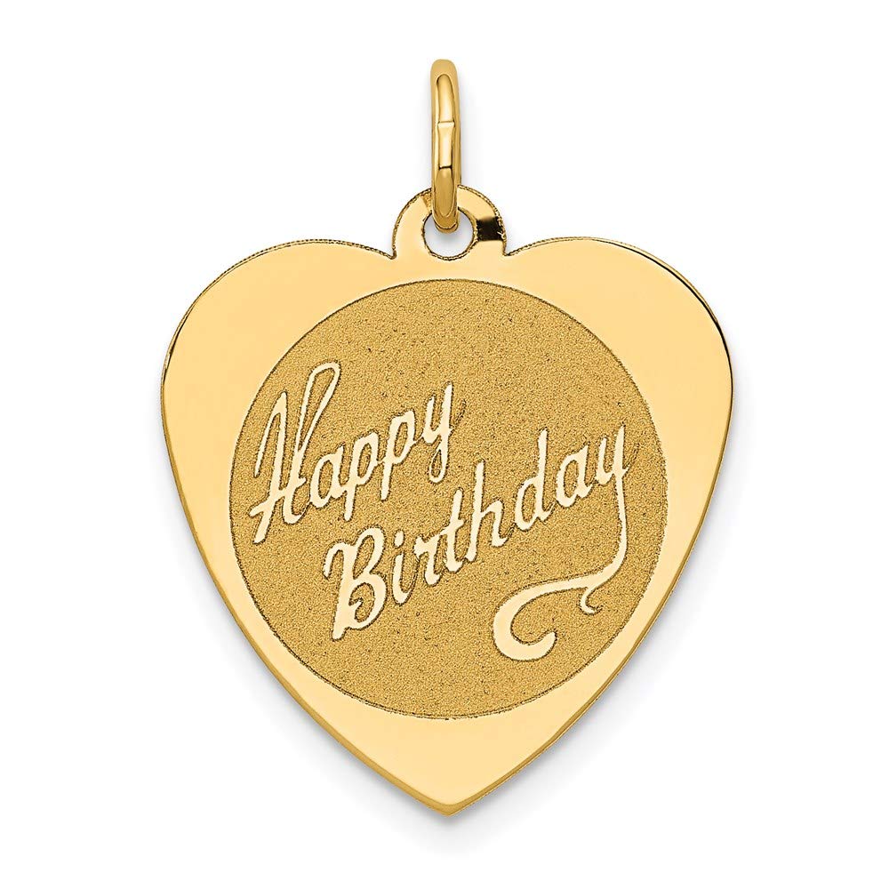 14k Yellow Gold Happy Birthday Heart Disc Charm Pendant - 18mm Black Bow Design for Necklace, Gift & Special Occasions