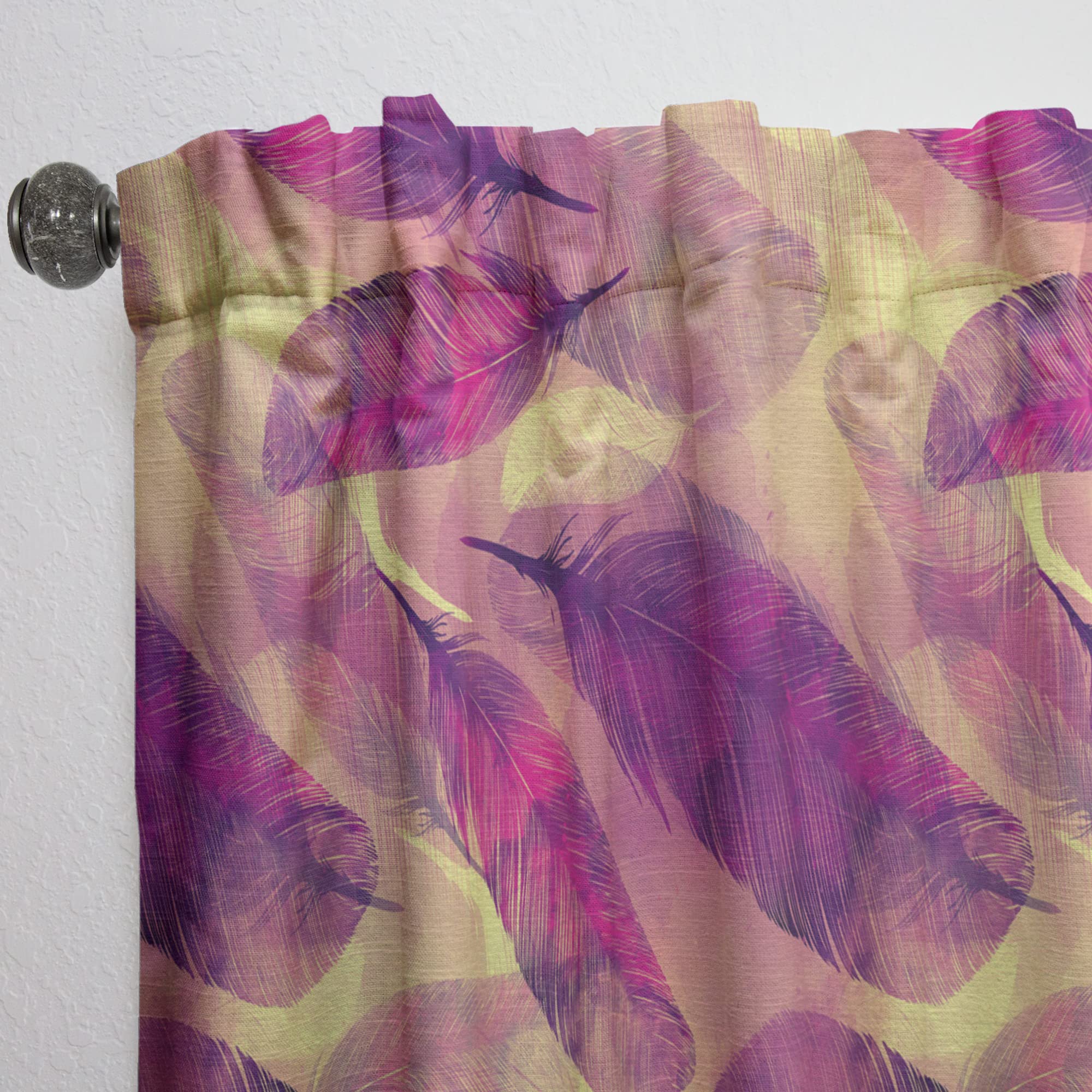 DesignQ Feathers Boho Pattern Thermal Insulated Curtains - Single Panel 52x90 Inches - Blackout Drapes for Bedroom & Living Room - Perfect for Home Decor, Privacy & Light Control