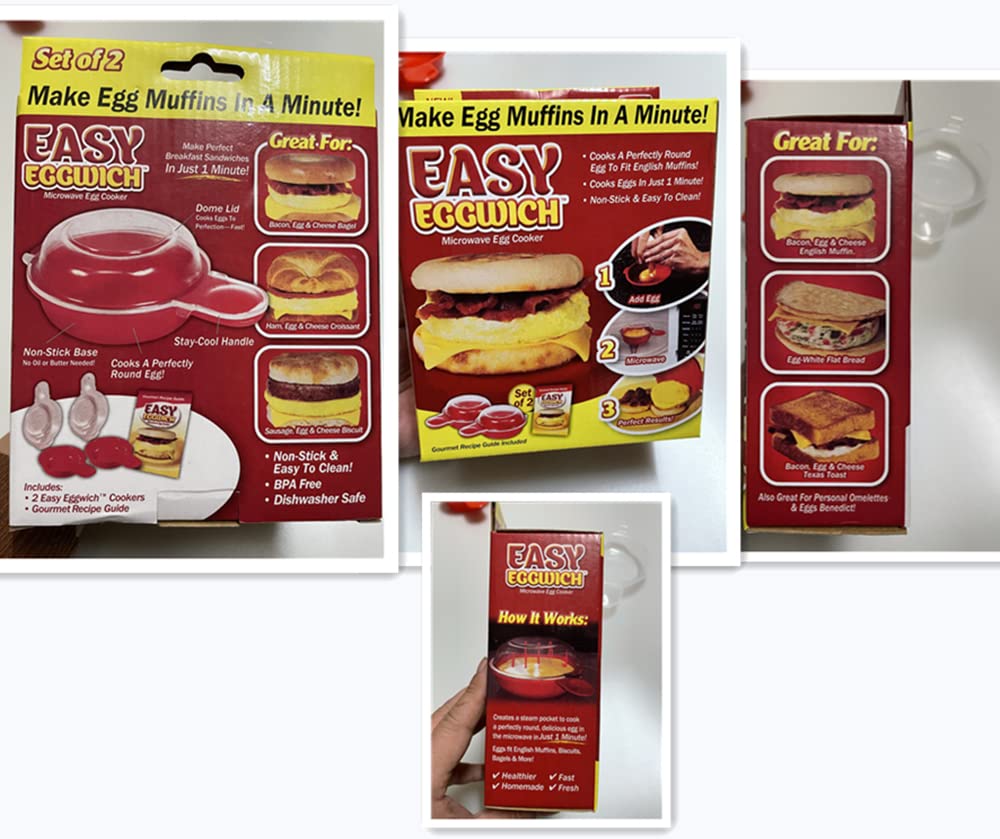 Nonstick Microwave Egg Cooker Set - 2 Pack (Red & Clear) for Easy Breakfast Egg Poacher, Omelet, Pancake & Muffins | Perfect for Sandwiches, Burgers & Quick Meals | As Seen on TV