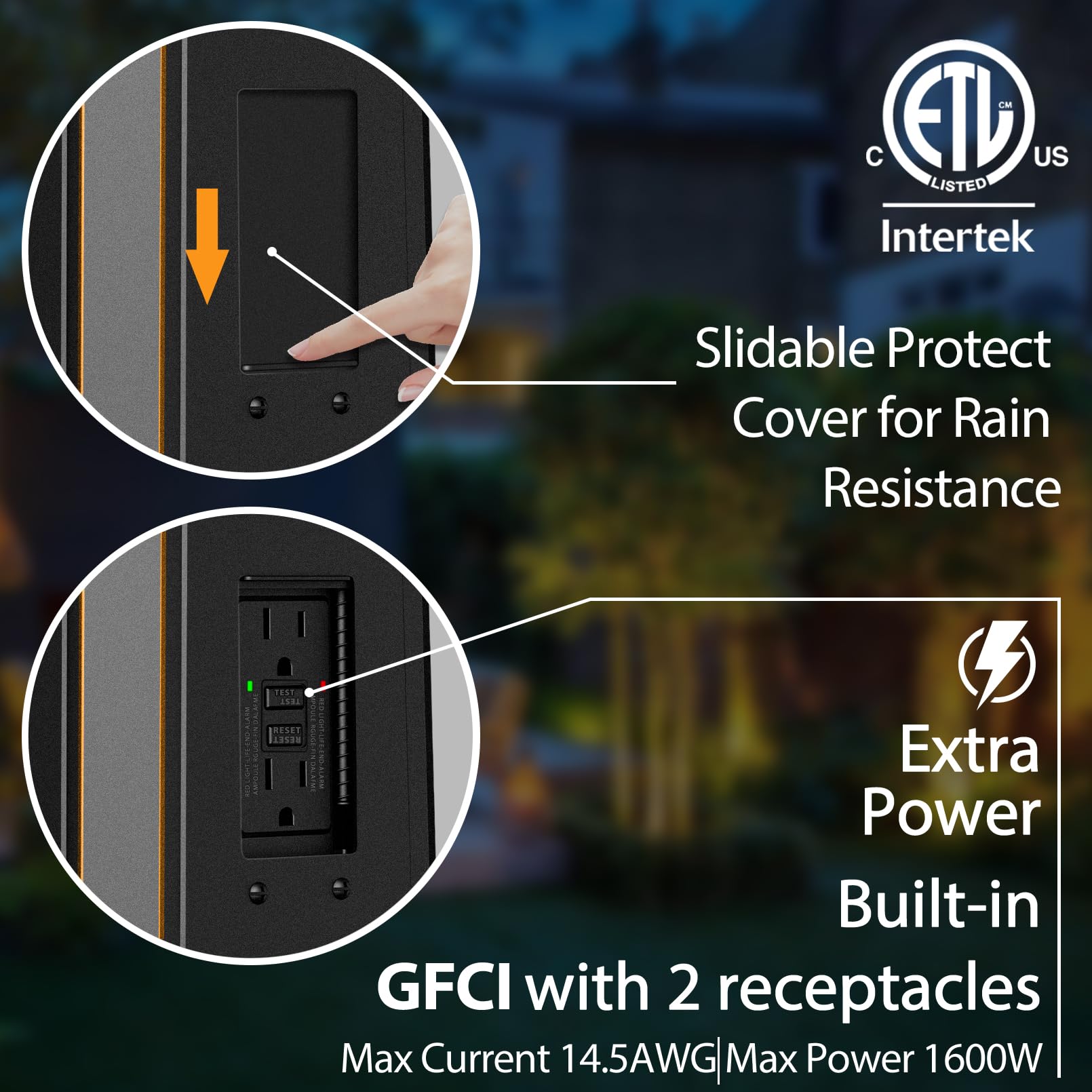 Outdoor Lamp Post Lights with GFCI Outlet - Dusk to Dawn Double Head Street Light Fixture - Black Aluminum Exterior Pole Lights - Waterproof Outdoor Lighting for Garden, Patio, Pathway, Driveway - Perfect for Landscape, Backyard, and Security Lighting