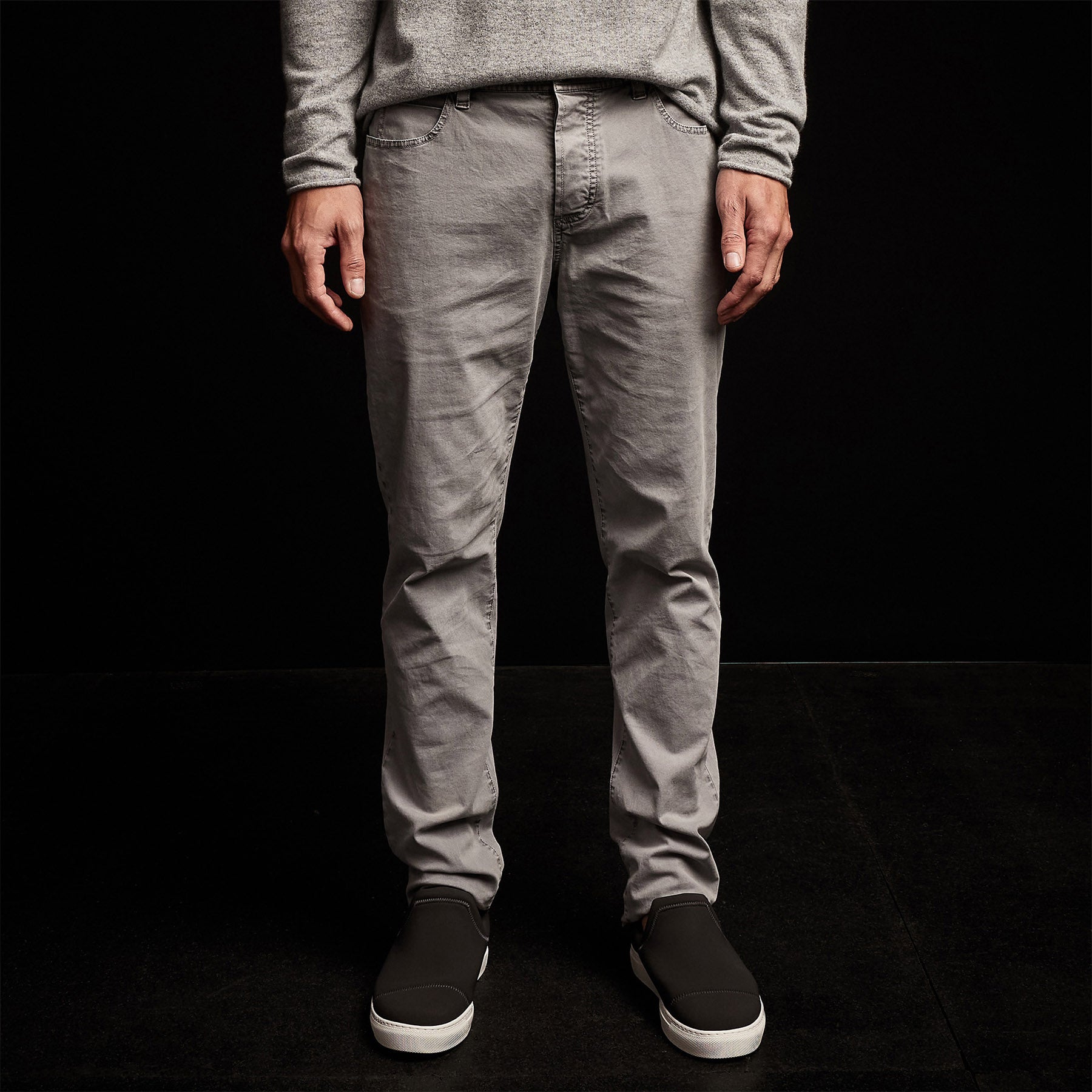 Premium Brushed Twill 5-Pocket Pants for Men - Silver Grey Pigment Wash | Comfortable Casual & Work Pants for Everyday Wear