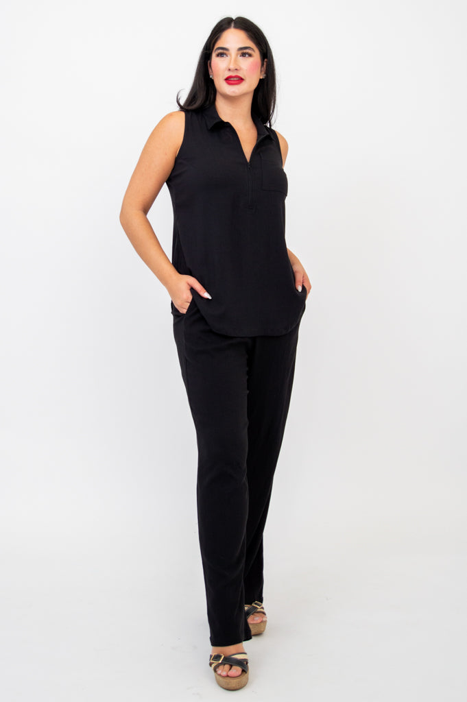 Breathable Linen Bamboo Hula Tank Top for Women - Black | Comfortable & Stylish for Yoga, Beach, and Summer Outfits