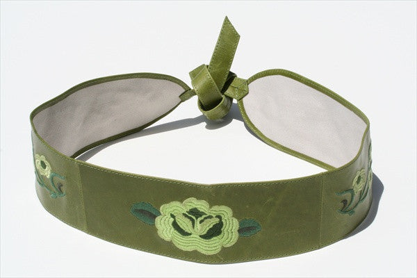 Embroidered Leather Belt for Women & Men - Premium Genuine Leather, Adjustable Waist Belt in Chartreuse Green - Perfect for Casual, Office & Formal Outfits