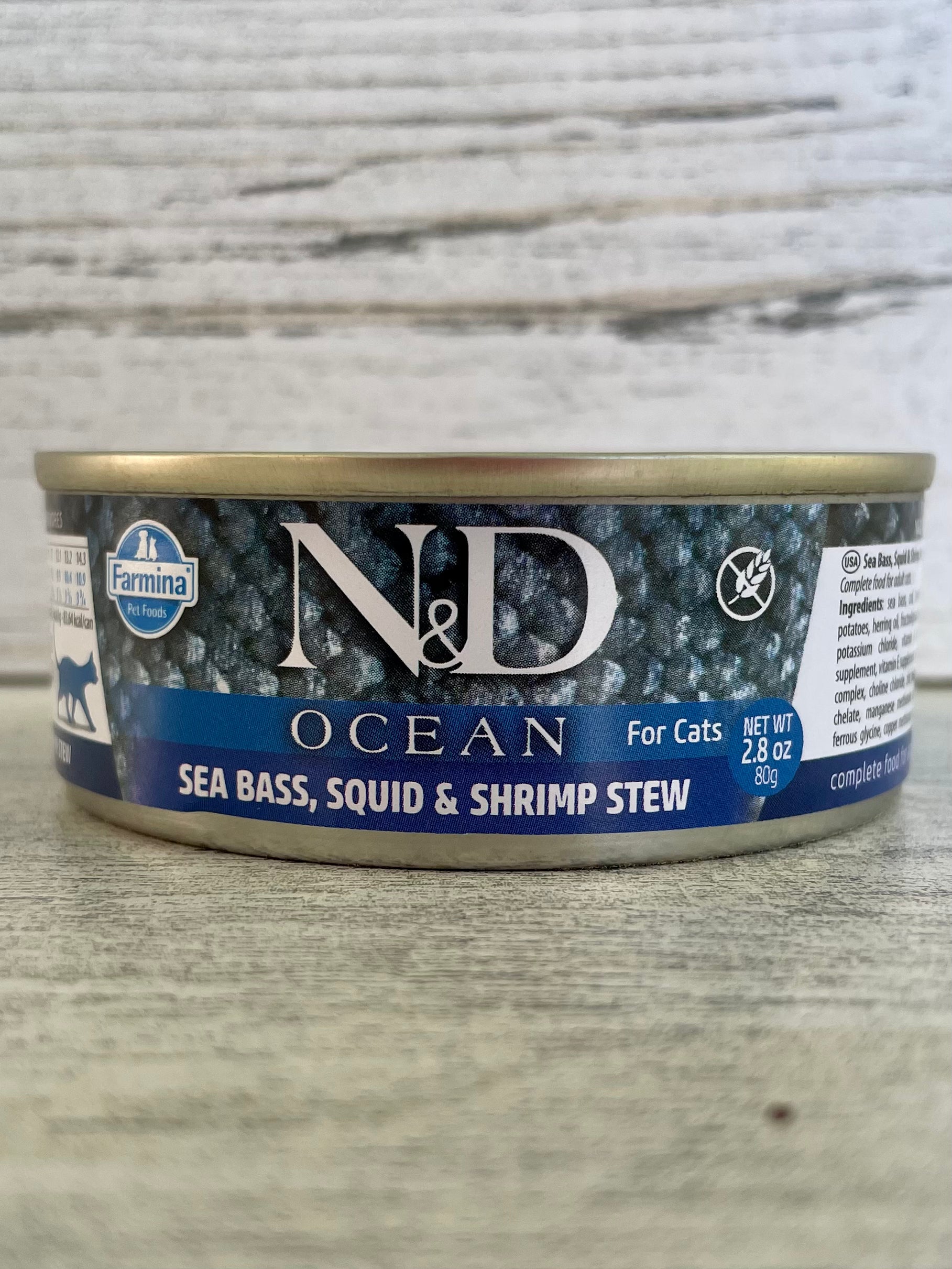 Premium Wet Cat Food - N&D Farmina Ocean Recipe with Sea Bass, Squid & Shrimp | Grain-Free, High-Protein Stew for Adult Cats | Perfect for Picky Eaters & Sensitive Stomachs | Ideal for Mealtime, Weight Management & Digestive Health