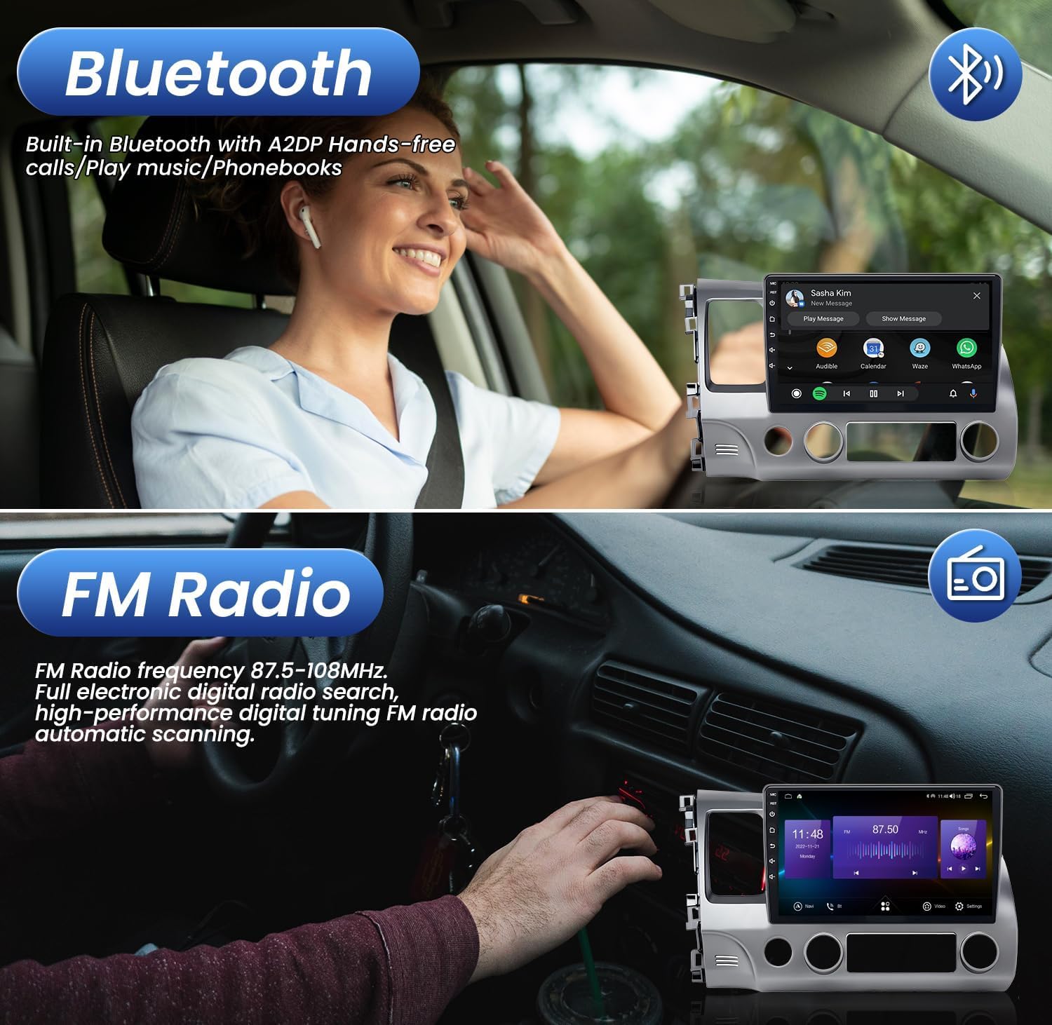 4GB+32GB Android 13 Car Stereo for Honda Civic 2006-2011 - Wireless Apple CarPlay & Android Auto, GPS Navigation, Backup Camera, HiFi Sound - Perfect for Commuting & Road Trips