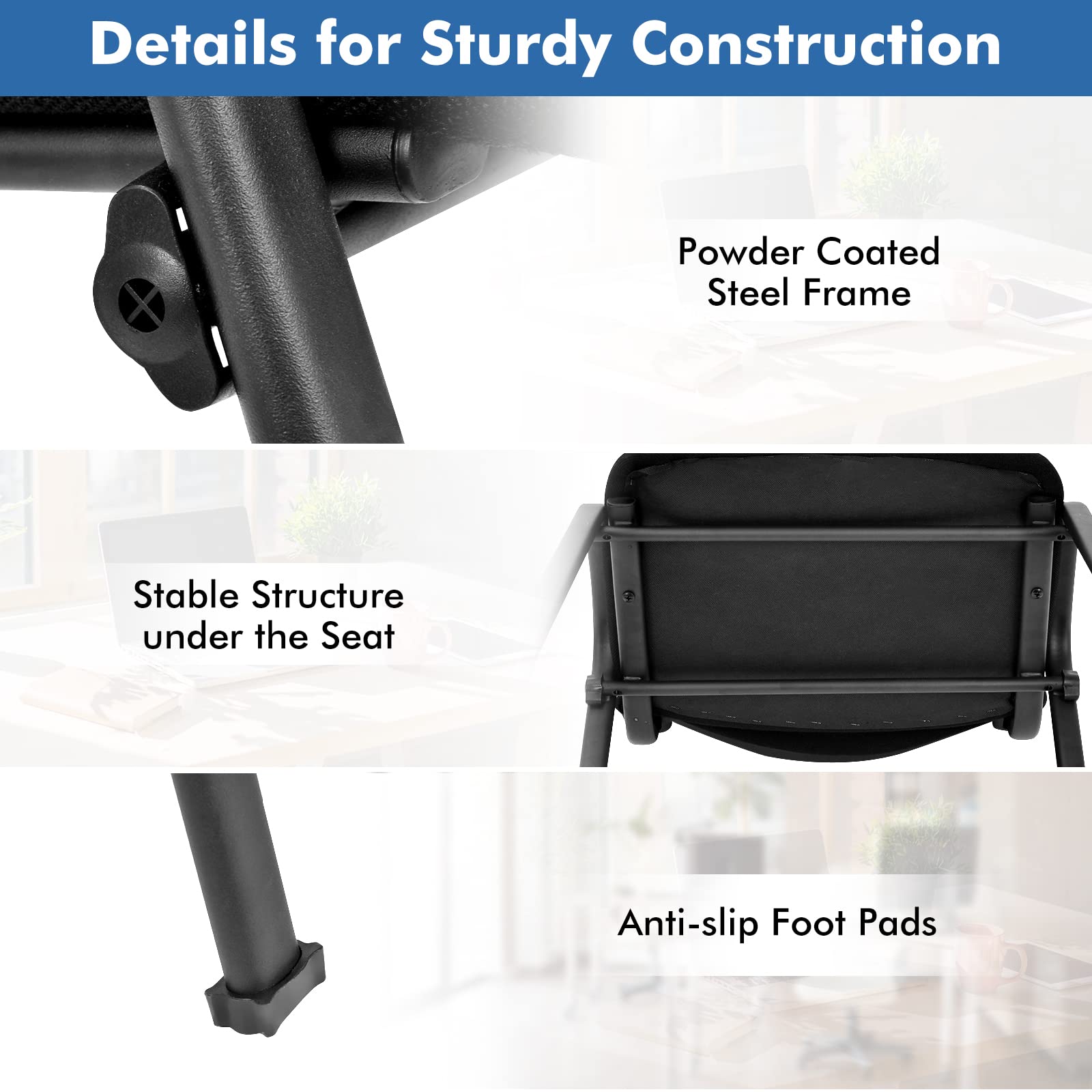 Stackable Metal Frame Waiting Room Chairs with Padded Cushion - 5-Pack Ergonomic Conference Chairs for Office, Reception, Events & Meetings - Durable Guest Seating Solution for High-Traffic Areas