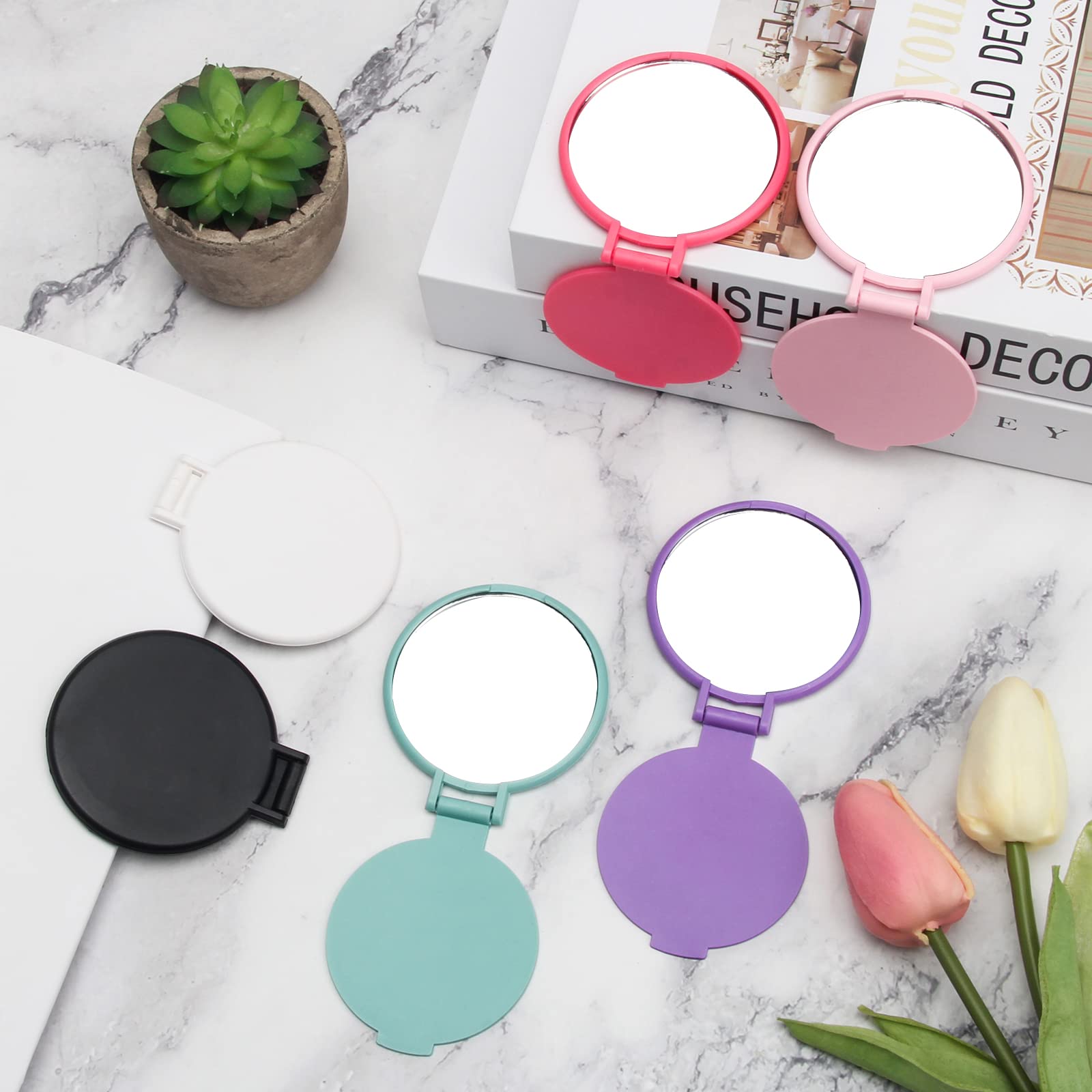 12 Pcs Mini Folding Compact Mirror Set - 2.4 Inch Round Portable Travel Makeup Mirror for Women & Girls - Perfect for Purse, Travel, Home & Daily Makeup Use