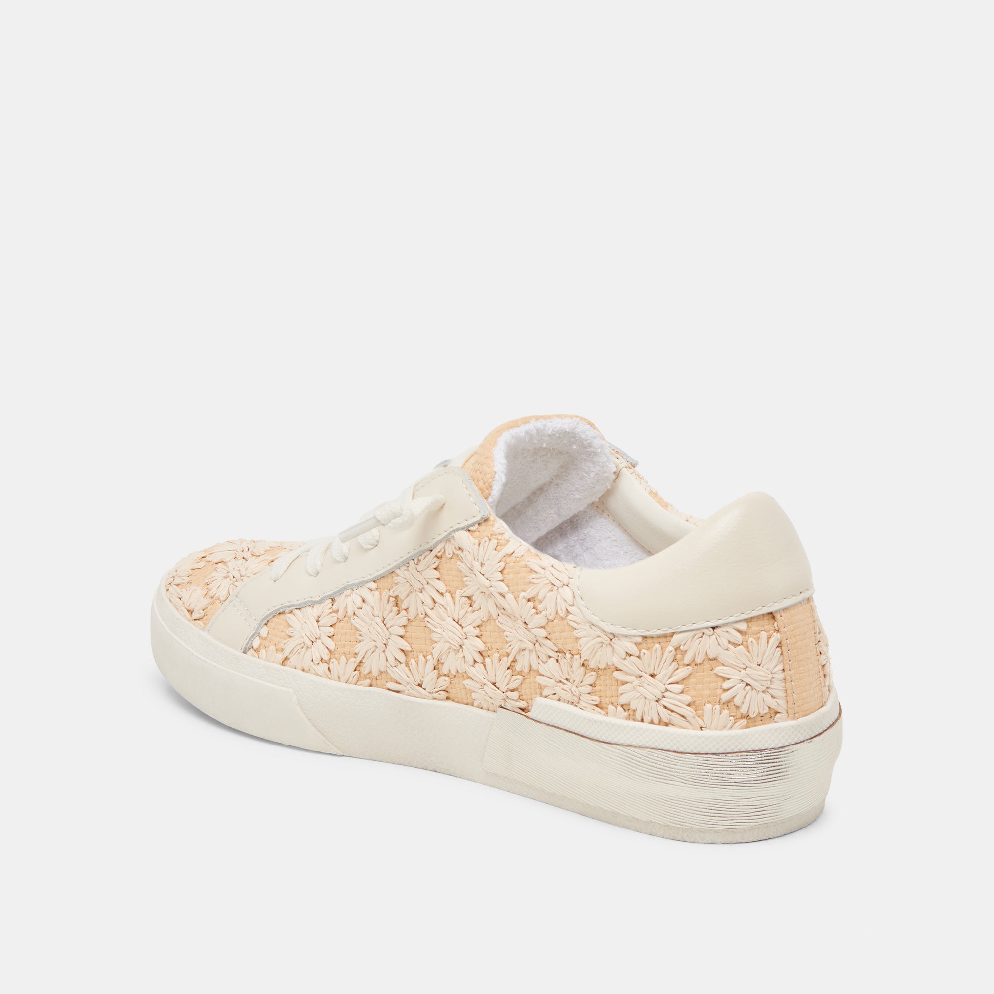 ZINA Floral Sneakers for Women - Cream Raffia Casual Shoes with Floral Design | Perfect for Spring, Summer, Beach & Outdoor Activities