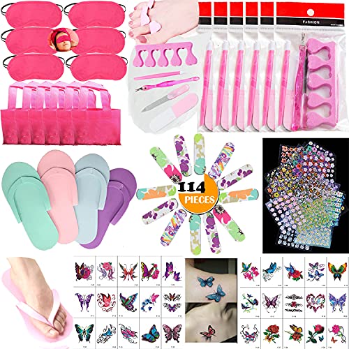 114PCS Girls Spa Party Kit - Kids Spa Birthday Gift Set with Spa Mask, Flip Flops, Nail Decals, Toe Separator & More | Perfect for Birthday Parties, Sleepovers & DIY Home Spa Days