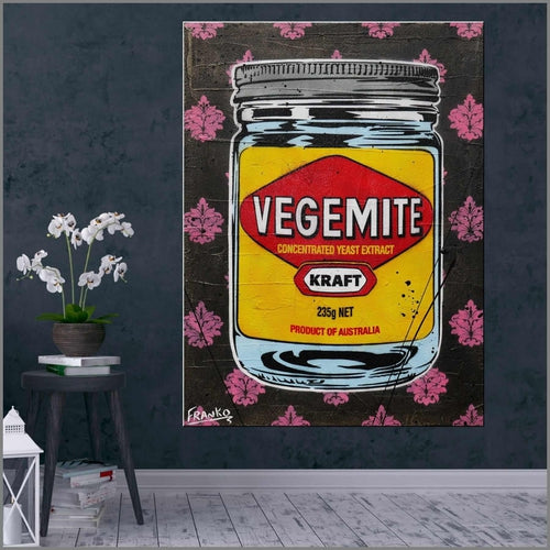 Charcoal Vegemite 75cm x 100cm Textured Urban Pop Art Canvas Painting - Modern Home & Office Wall Decor