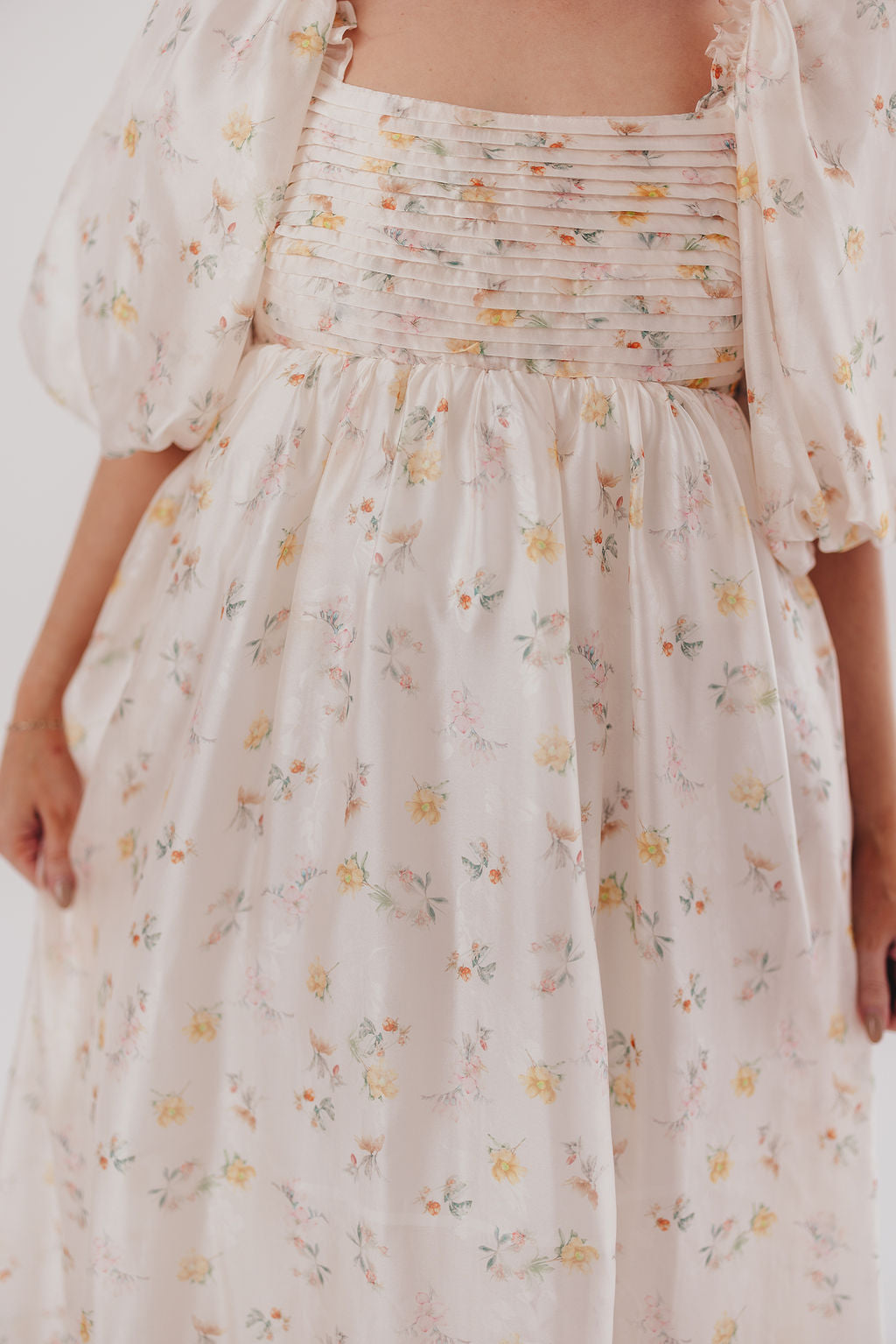 Melody Maxi Dress with Pleats & Bow Detail - Yellow Rose Floral Print | Bump Friendly Maternity Dress | Inclusive Sizing S-3XL | Perfect for Weddings, Baby Showers & Summer Vacations