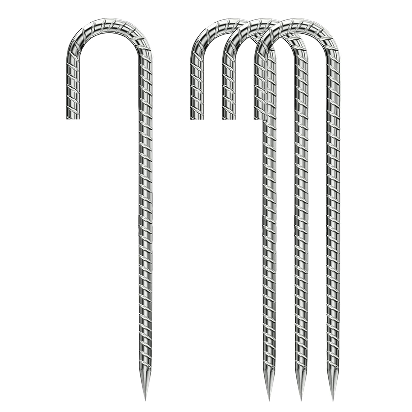 12-Inch Heavy Duty Galvanized Rebar Stakes - J-Hook Ground Anchors for Garden Fence, Dog Run & Chicken Coop | Rust-Resistant Metal Stakes for Christmas Decorations & Deer Fencing (4-Pack) - Perfect for Outdoor Use & Yard Security