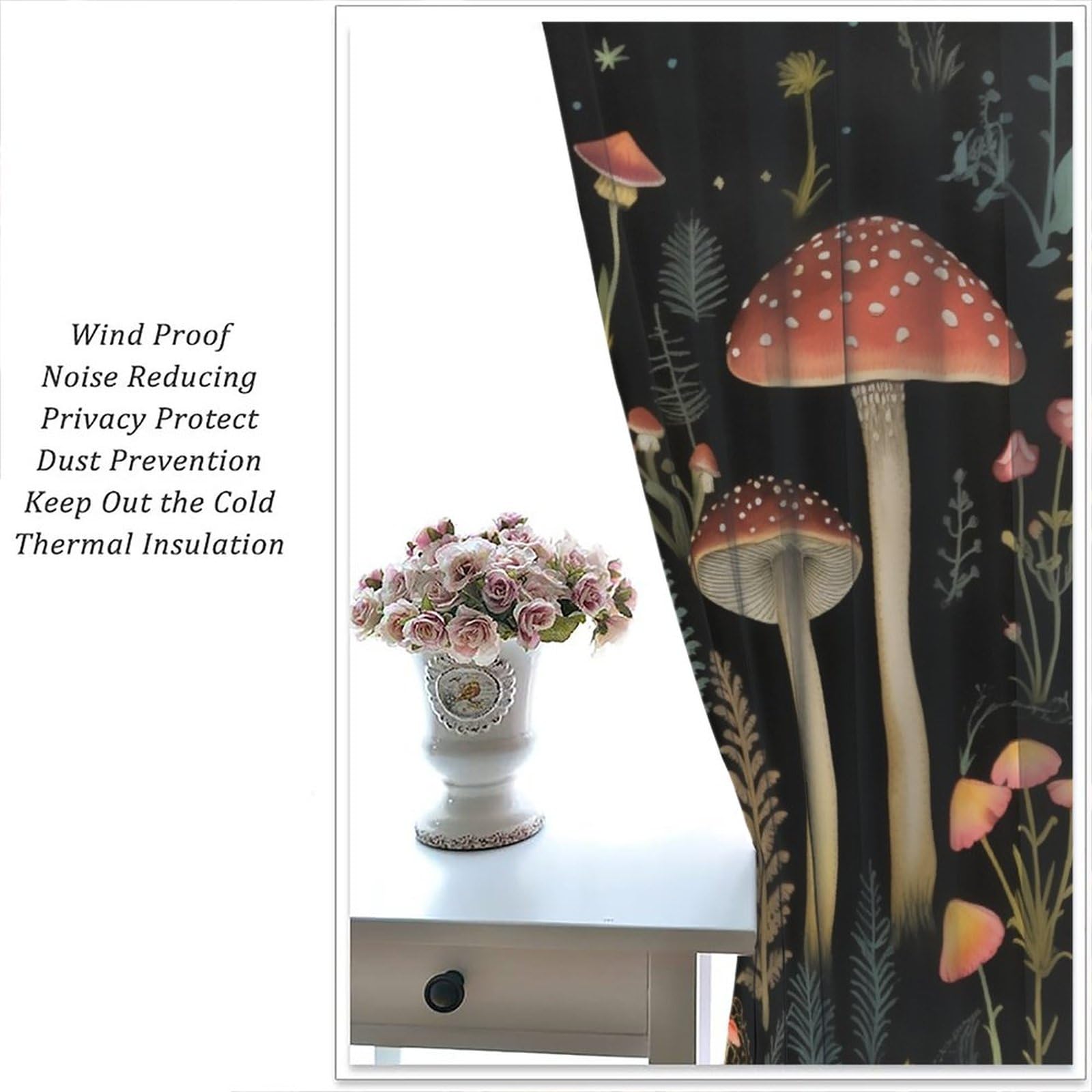 **Retro Cartoon Mushroom Blackout Curtains - Starry Sky Forest Colorful Mushroom Pattern, Rod Pocket Window Drapes for Bedroom, Living Room, Kitchen & Nursery (42x54 Inches) - Perfect for Kids' Rooms, Cozy Spaces & Light Blocking**