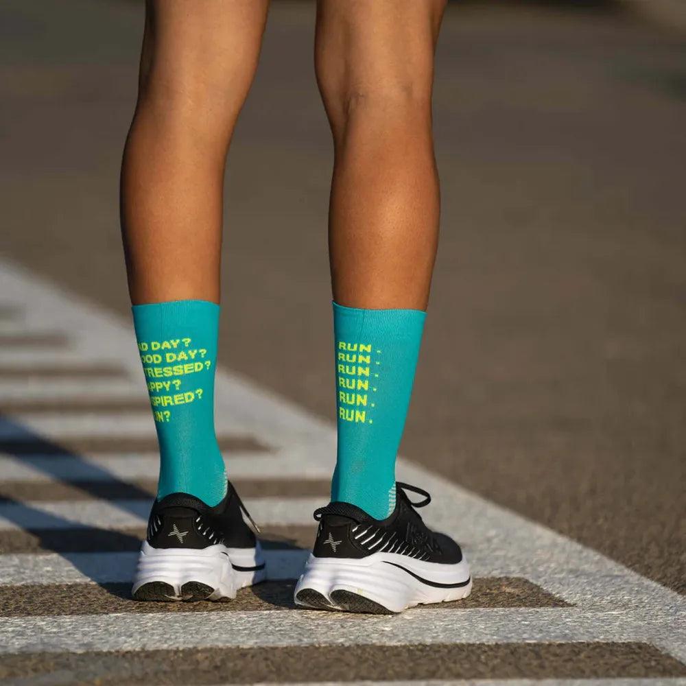 Just Run Green Running Socks by Sporcks - Breathable Cushioned Athletic Socks for Men & Women - Perfect for Jogging, Gym Workouts & Marathon Training