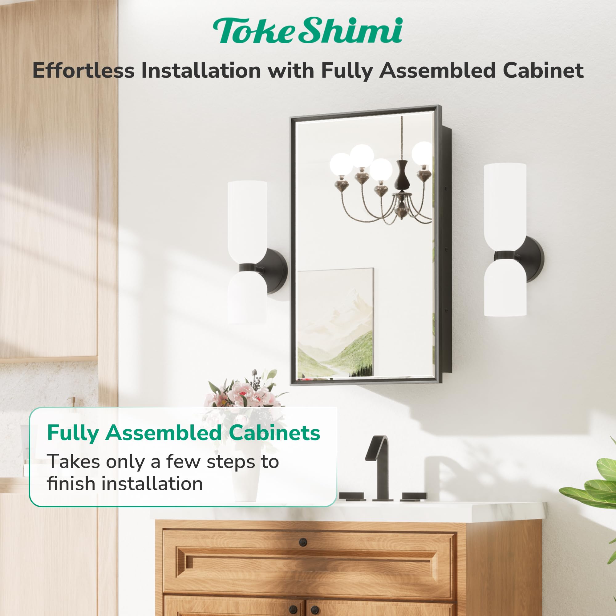 TokeShimi 30x32 Recessed Medicine Cabinet with Mirror - Wall Mounted Bathroom Storage Cabinet, Aluminum Alloy Black Beveled Mirror for Vanity | Perfect for Small Bathrooms, Powder Rooms & Modern Home Décor