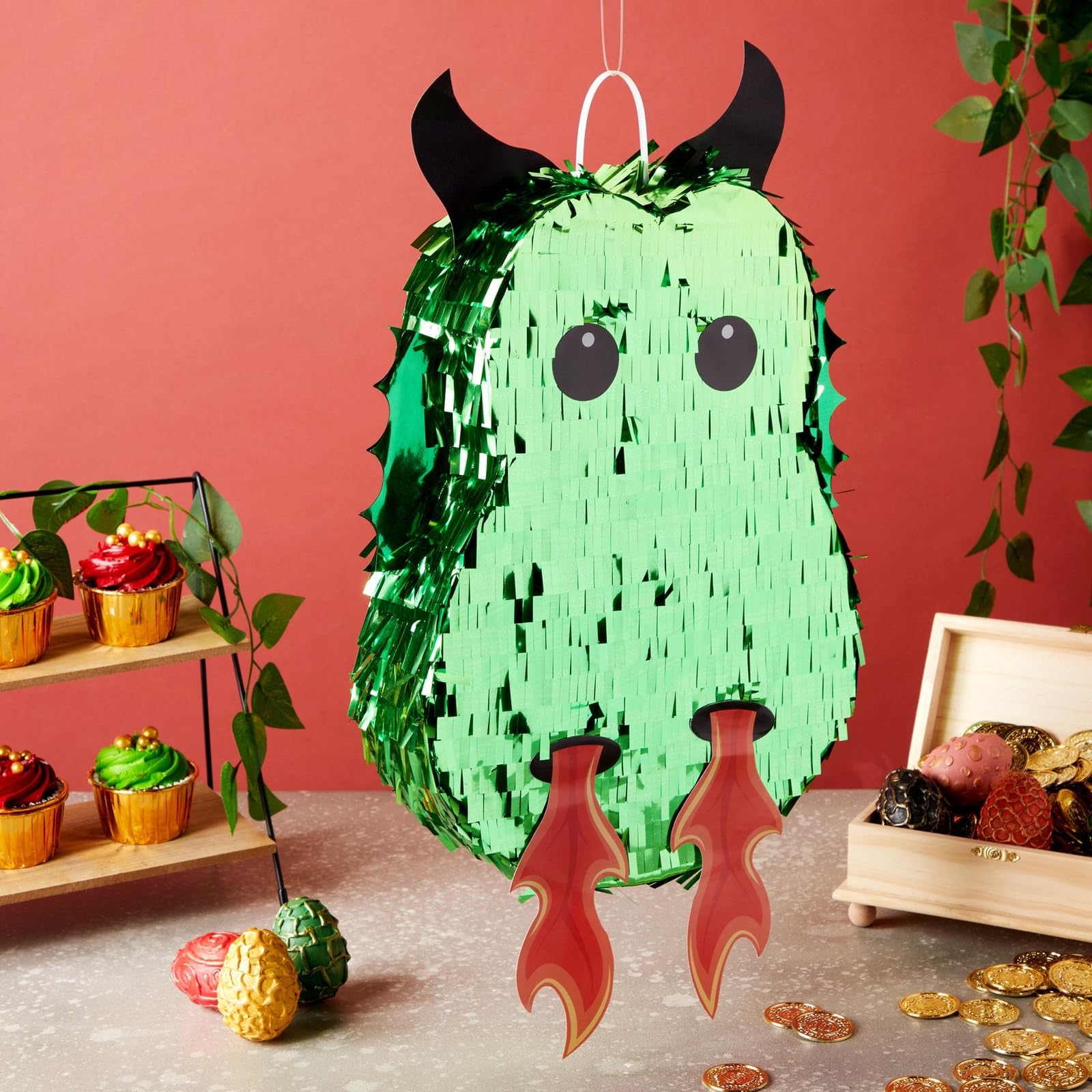Blue Panda Green Dragon Pinata for Kids Birthday Party - Knight Themed Party Decorations (17 x 10.5 x 3 Inches) - Perfect for Medieval, Fantasy, and Dragon Birthday Celebrations