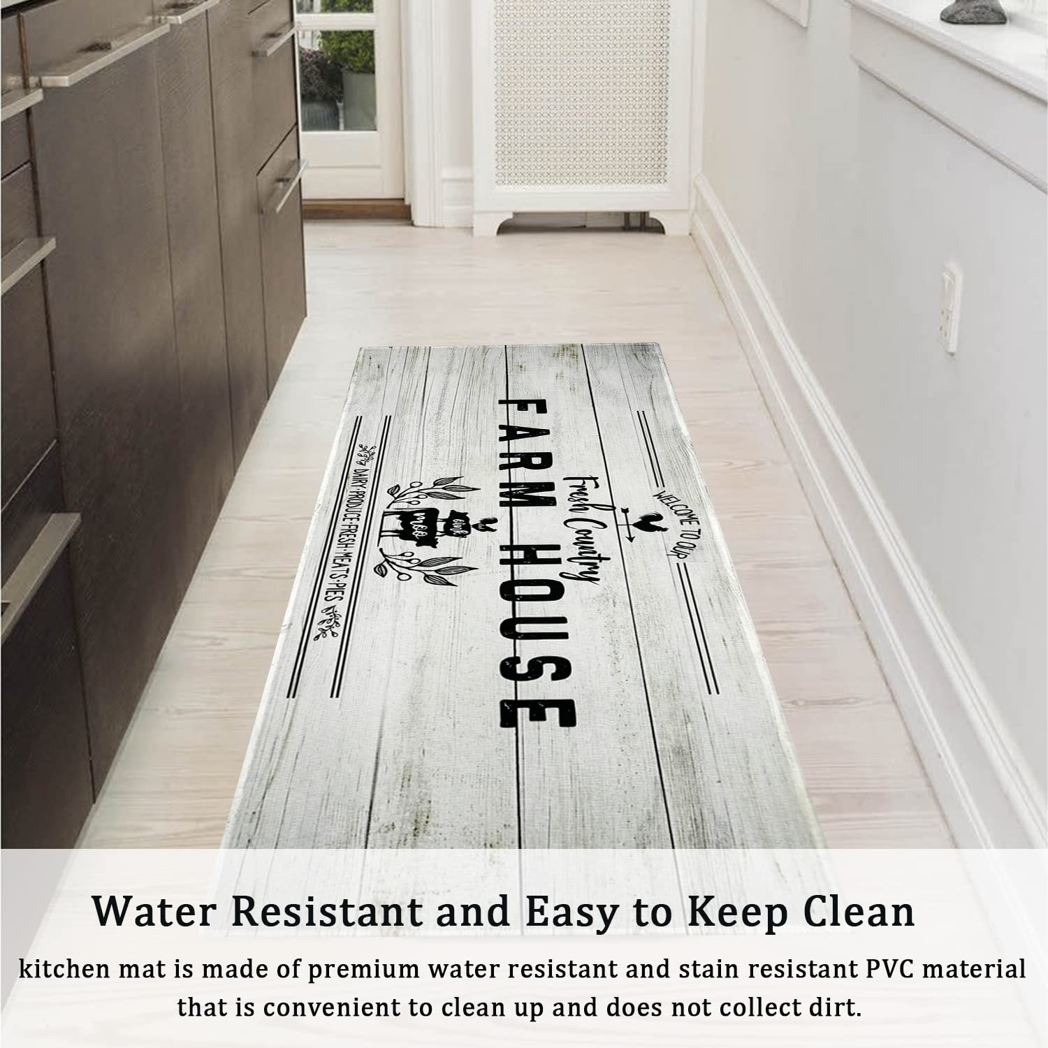 Farmhouse Kitchen Rugs and Mats - Non-Slip Anti Fatigue Floor Mat Set (17x30 + 17x47 Inch) - Waterproof Washable Farmhouse Style Rug for Kitchen, Laundry & Entryway - Comfortable Cushioning for Standing & Cooking