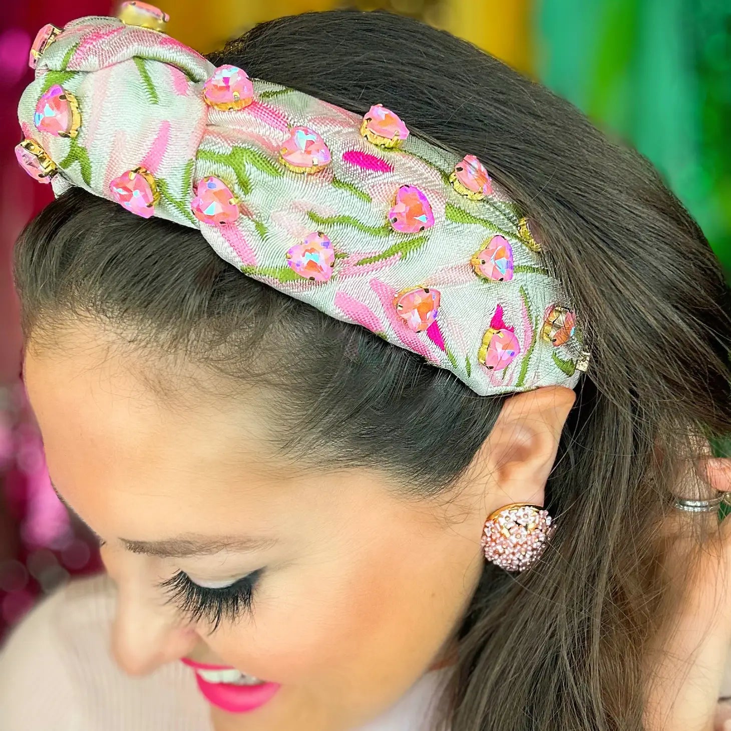 Elegant Light Pink Heart Crystal Headband for Garden Party & Special Occasions | Brianna Cannon | Perfect for Weddings, Bridal Showers & Outdoor Events