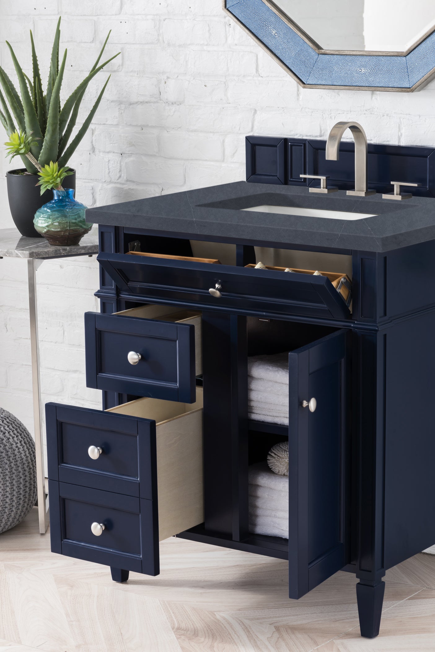 Brittany 30-Inch Single Bathroom Vanity Set with Victory Blue Cabinet & 3CM Charcoal Soapstone Quartz Countertop - Perfect for Modern Master Bathrooms and Guest Powder Rooms