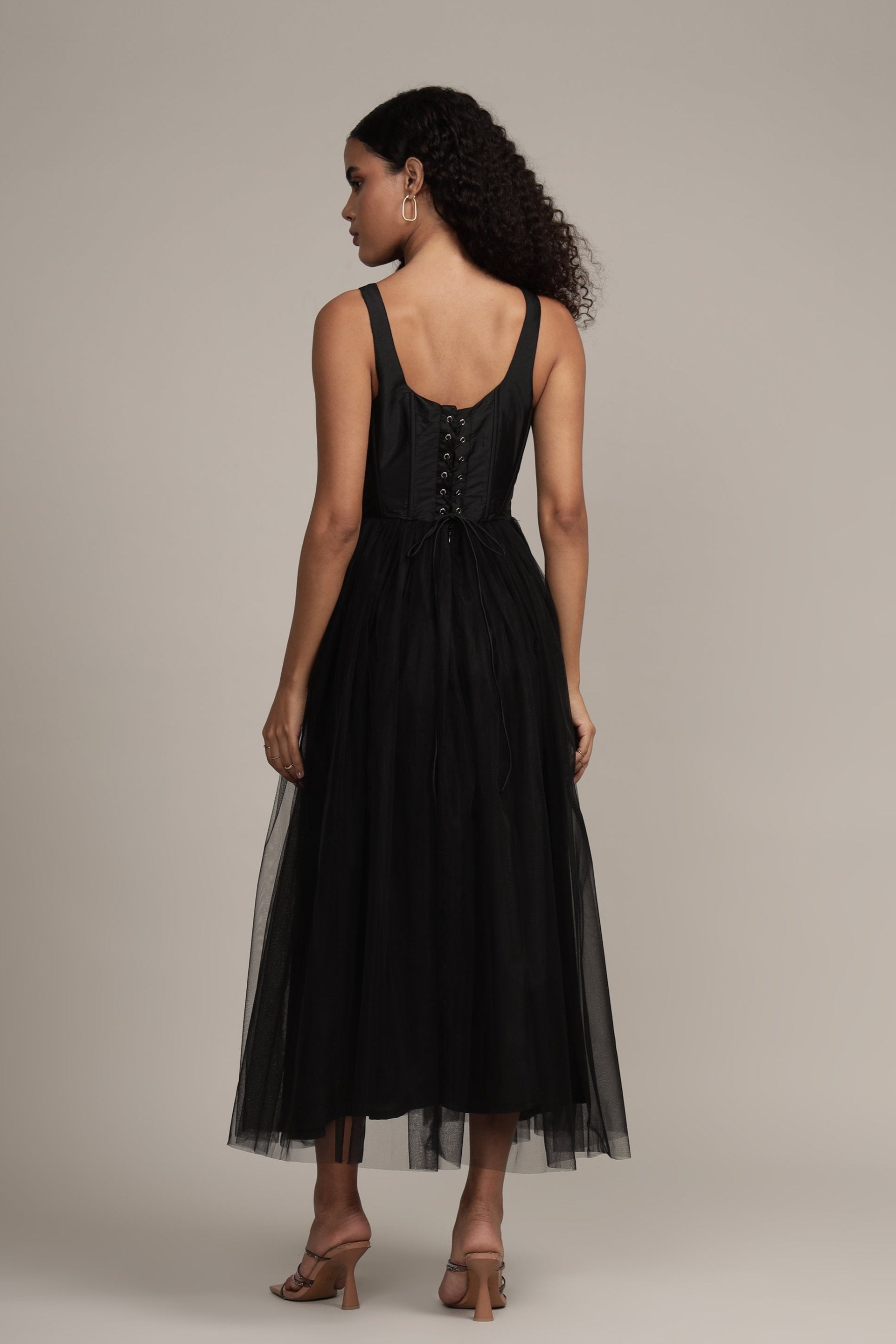 Gaela Mesh Midi Dress - Black Elegant Flowy Summer Dress for Women | Perfect for Beach Vacations, Date Nights & Cocktail Parties