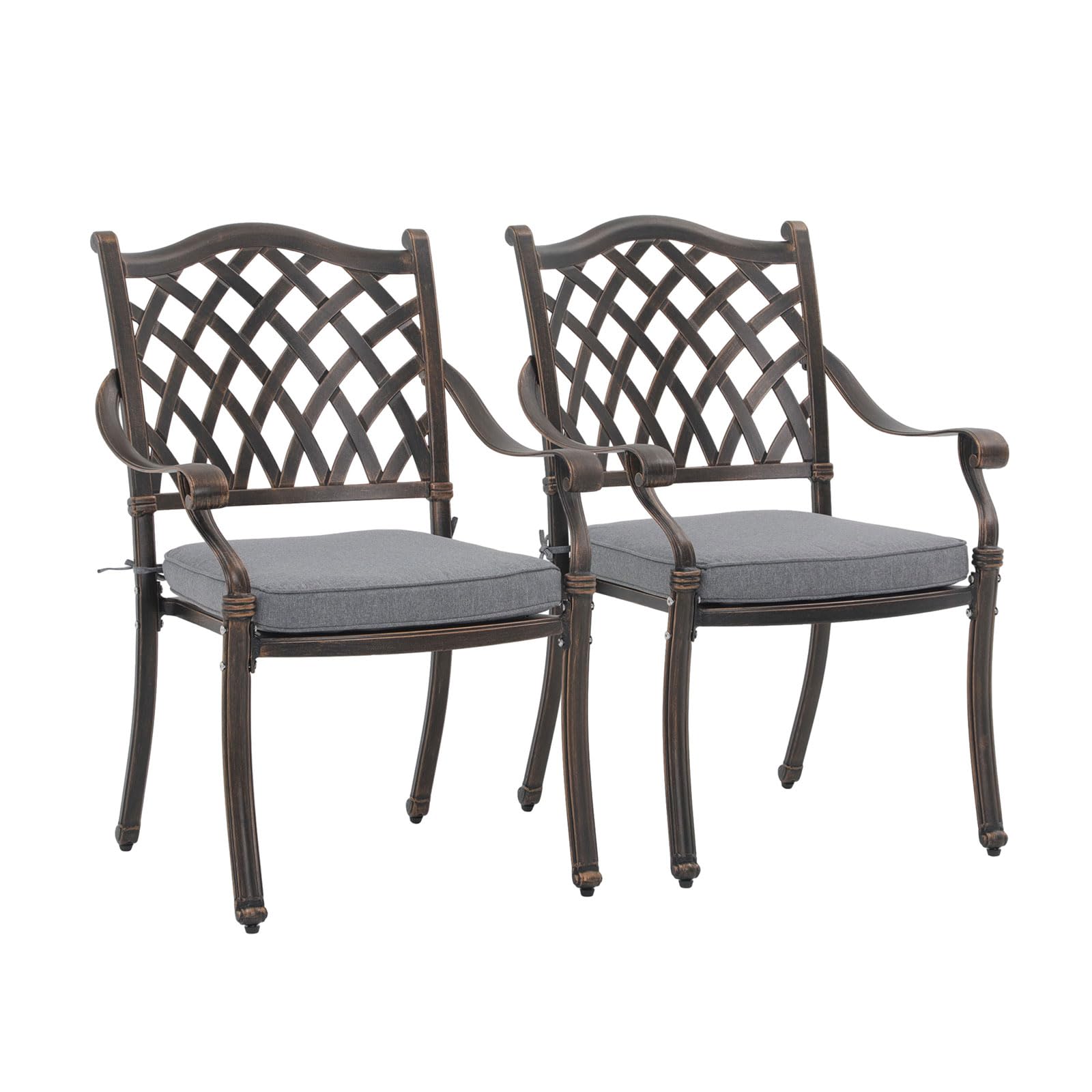 JOIVI 2-Piece Cast Aluminum Patio Chairs Set with Cushions & Armrests - Outdoor Dining Metal Chairs for Garden, Backyard, Lawn or Indoor Use - Durable Lattice Design for Relaxing & Entertaining