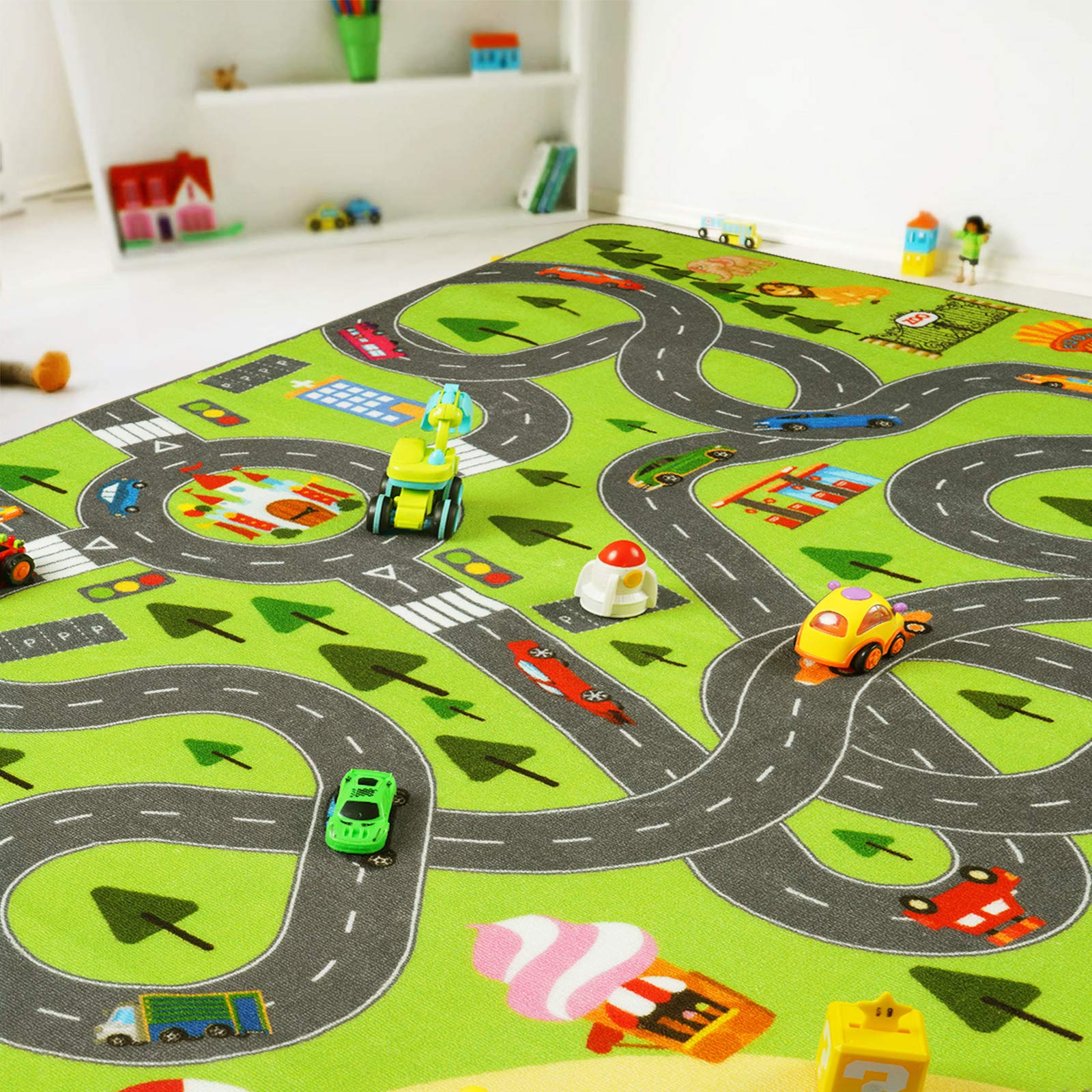 Homcore Kids Play Mat Rug - 4x6 Feet Educational City Play Carpet for Hot Wheels Track Racing & Toy Cars - Non-Slip Nursery Rug for Children's Bedroom, Playroom & Daycare - Perfect for Pretend Play, Learning & Indoor Activities