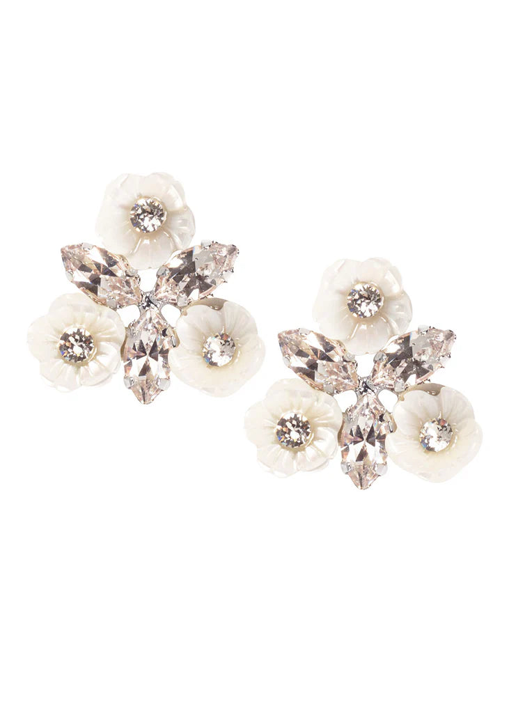 Elizabeth Bower Juliette Pearl & Crystal Flower Stud Earrings - 14K Gold Plated Elegant Dainty Floral Jewelry for Women, Gift for Her, Wedding, Party, Date Night