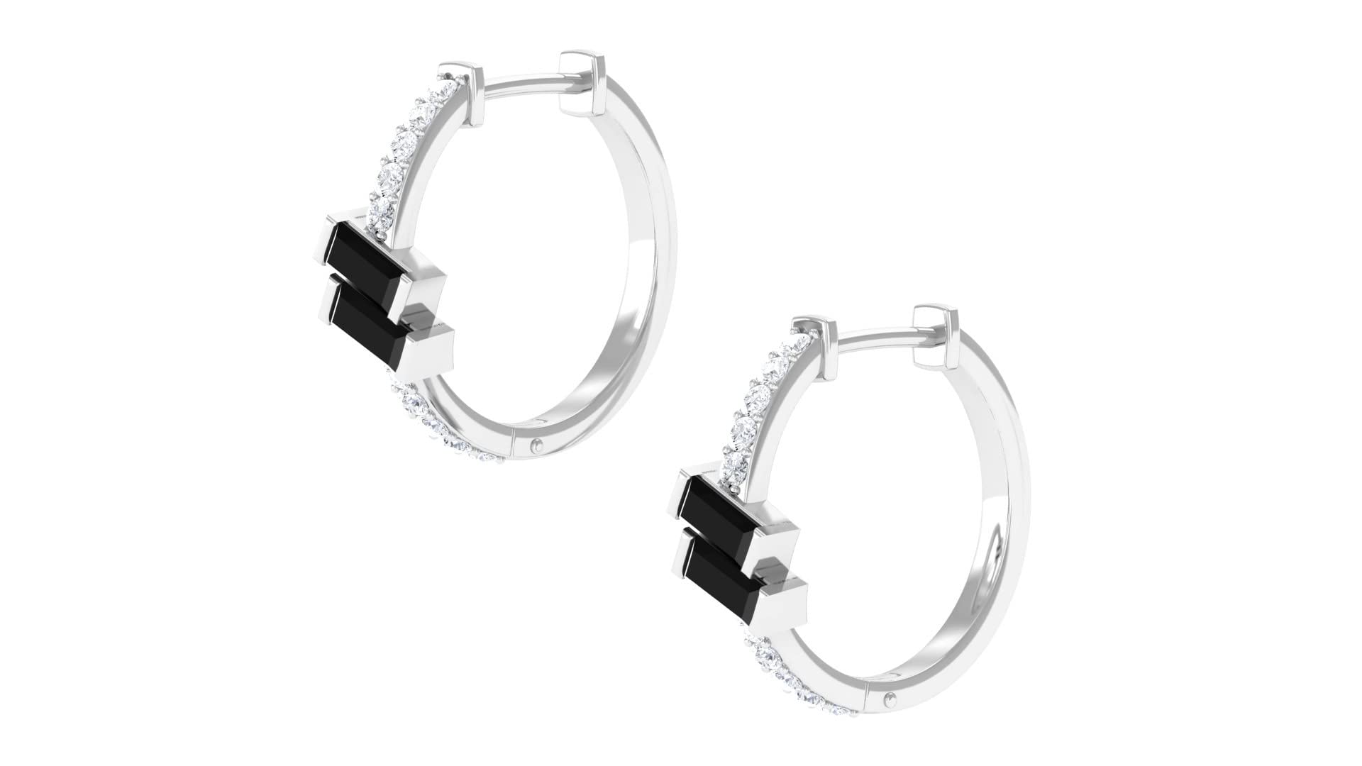 14K Solid Gold Black Spinel Hoop Earrings with Diamond Accent - August Birthstone Jewelry, Minimalist Dainty Hoops for Women, Perfect for Everyday Wear, Gifts & Special Occasions
