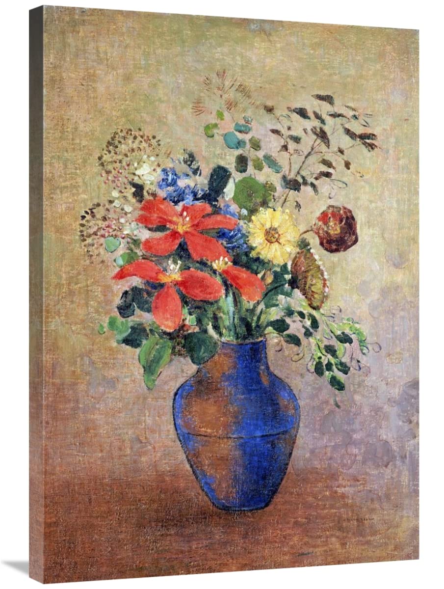 36 Inch Blue Vase Art Print by Odilon Redon - Wall Decor for Living Room, Bedroom & Office - French Symbolist Painting Reproduction