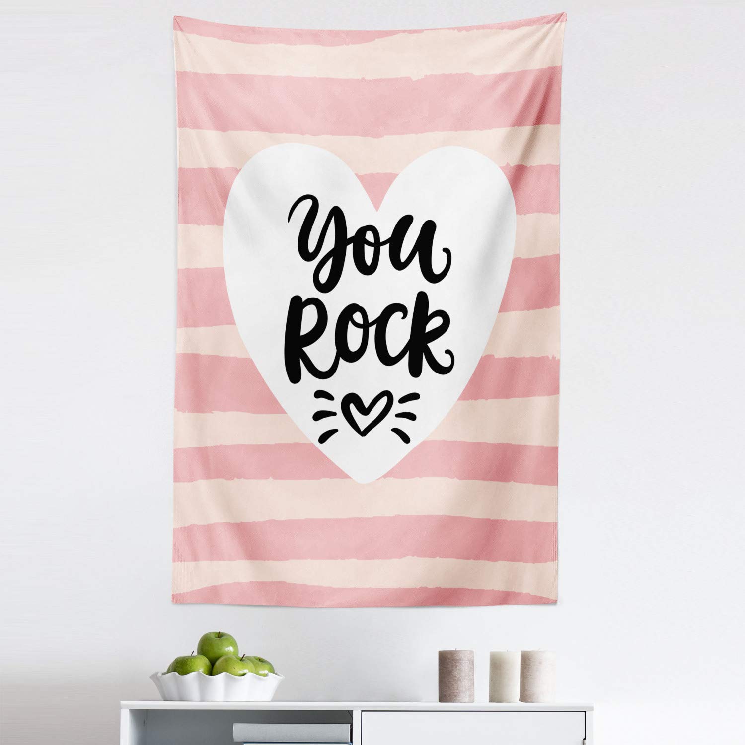 Ambesonne You Rock Tapestry - Stylish Cursive Typography Wall Art on Striped Background | 30x45 Inch Pink Champagne Fabric Wall Hanging for Bedroom, Living Room, Dorm Decor | Perfect for Bohemian Style Homes, Teen Rooms & Music Lover Gifts