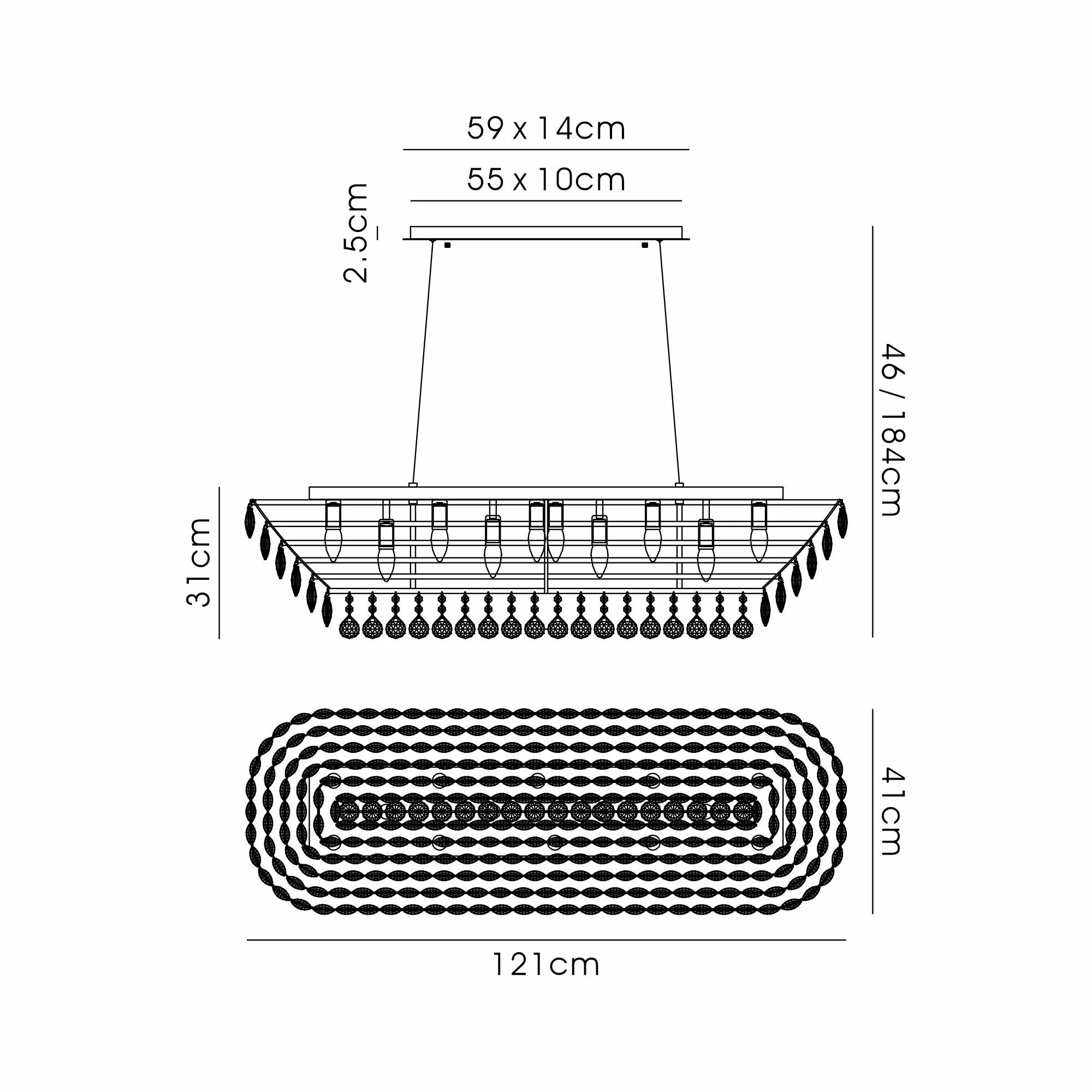 Consten Linear Pendant E14 LED Light Fixture - Modern Minimalist Hanging Light for Kitchen Island, Dining Room & Bedroom Lighting
