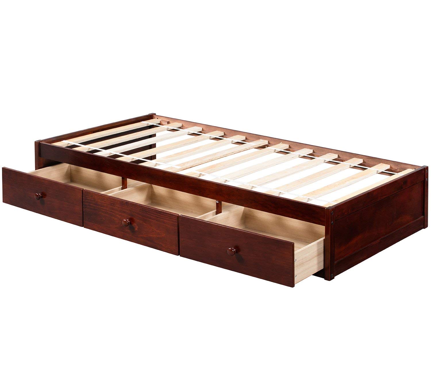Rhomtree Twin Size Storage Platform Bed Frame with 3 Drawers - Espresso Finish | Space-Saving Captain Bed for Small Bedrooms & Kids Rooms