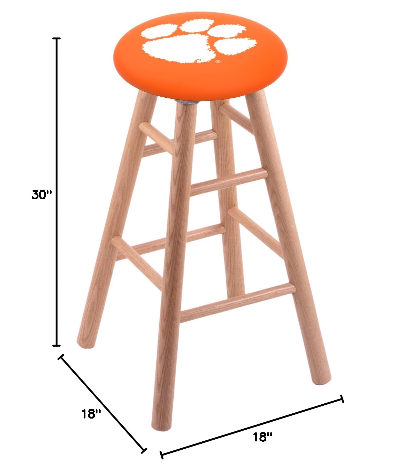 Holland Bar Stool Co. Natural Oak Wood Bar Stool with Clemson Seat - Perfect for Kitchen Islands, Home Bars & Restaurants