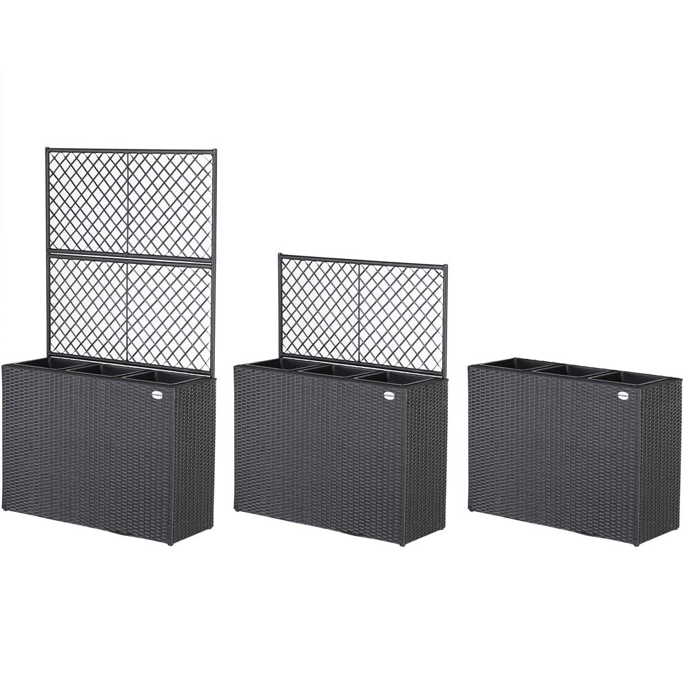Casaria Black Wicker Flower Planter Set with Trellis - 3 Piece Rattan Garden Planters 57.5