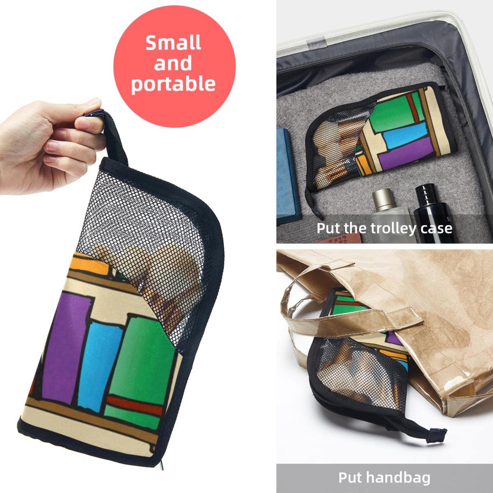 Portable Makeup Brush Organizer Bag with 12 Slots - Cartoon Bookshelf Design Makeup Brush Holder Case for Travel & Home Vanity Organization