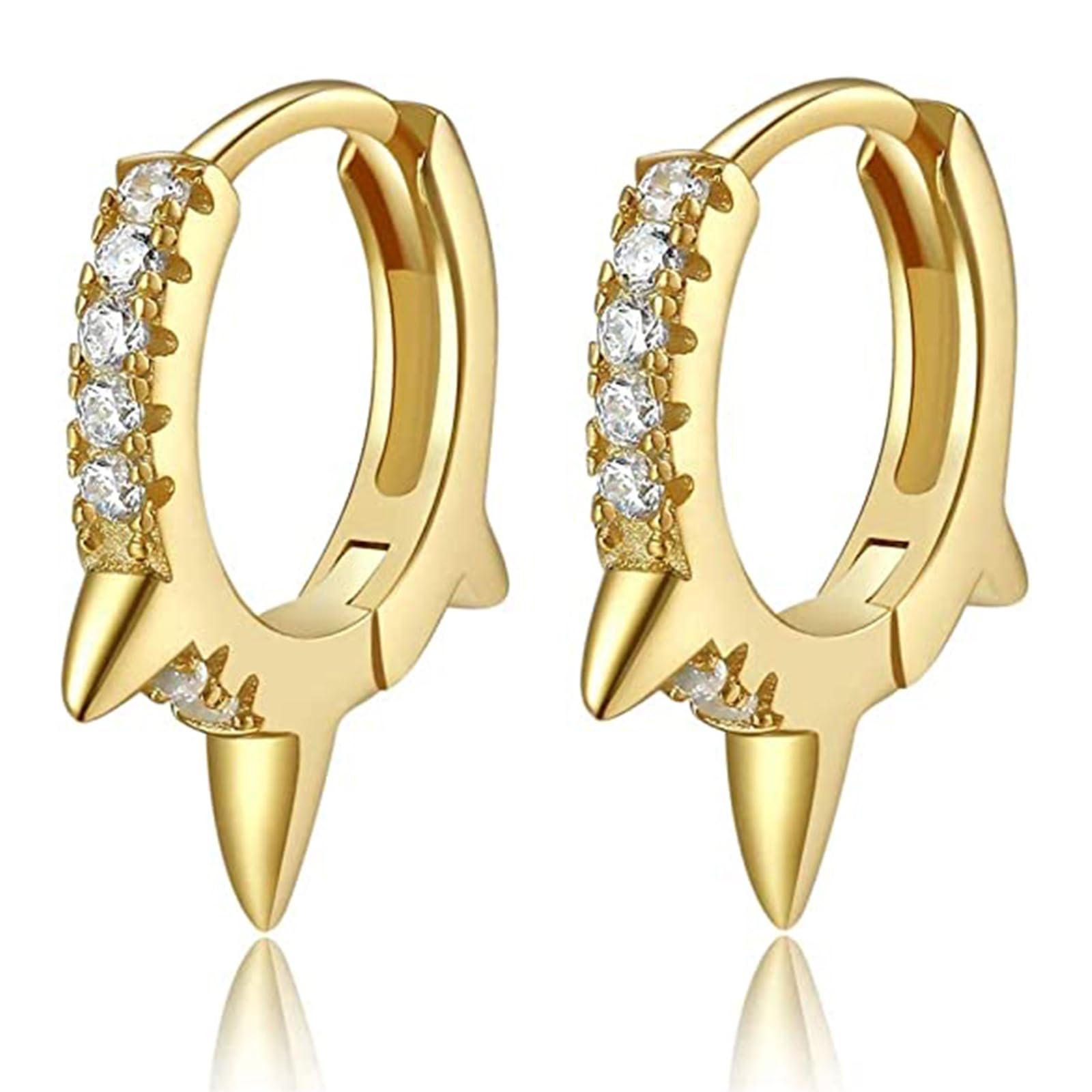 Sterling Silver Huggie Hoop Earrings for Women - Small Spike Cute Edgy 14k Gold Plated Huggie Earrings | Perfect for Everyday Wear, Parties & Gifts