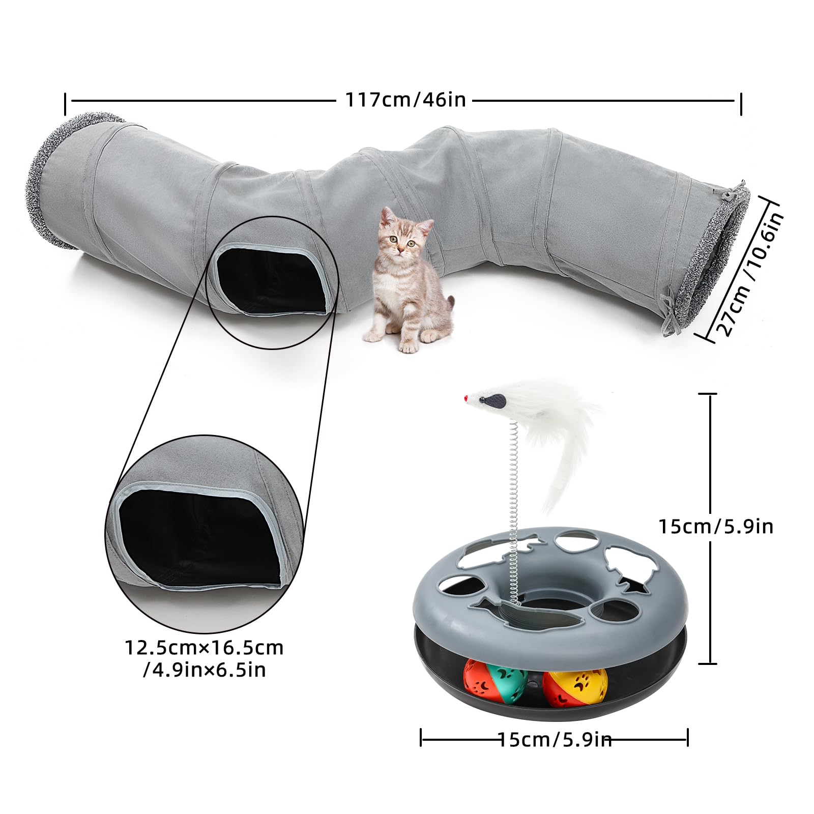 Collapsible S-Shaped Cat Tunnel Toy - 10.5 Inch Indoor Play Tube for Cats, Kittens, Puppies & Small Pets | Interactive Maze House with Roller Track | Perfect for Playtime, Exercise & Hide-and-Seek Games