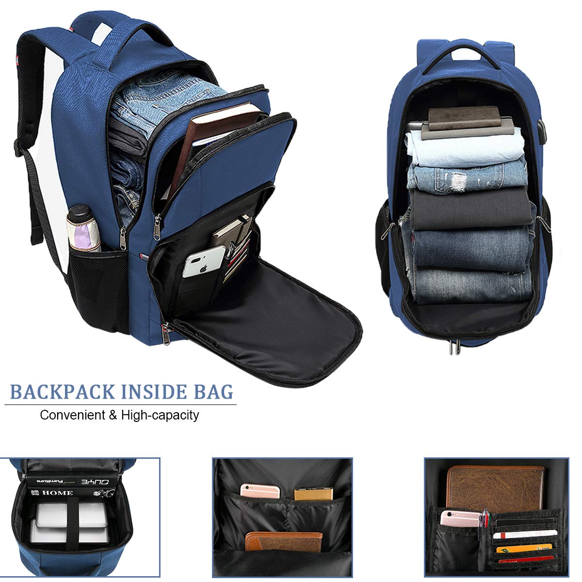Della Gao Anti Theft Travel Laptop Backpack for Men & Women with USB Charging Port, Water Resistant Business Computer Bag Fits 17 Inch Laptop & Notebook, Blue - Perfect for Work, School & Travel