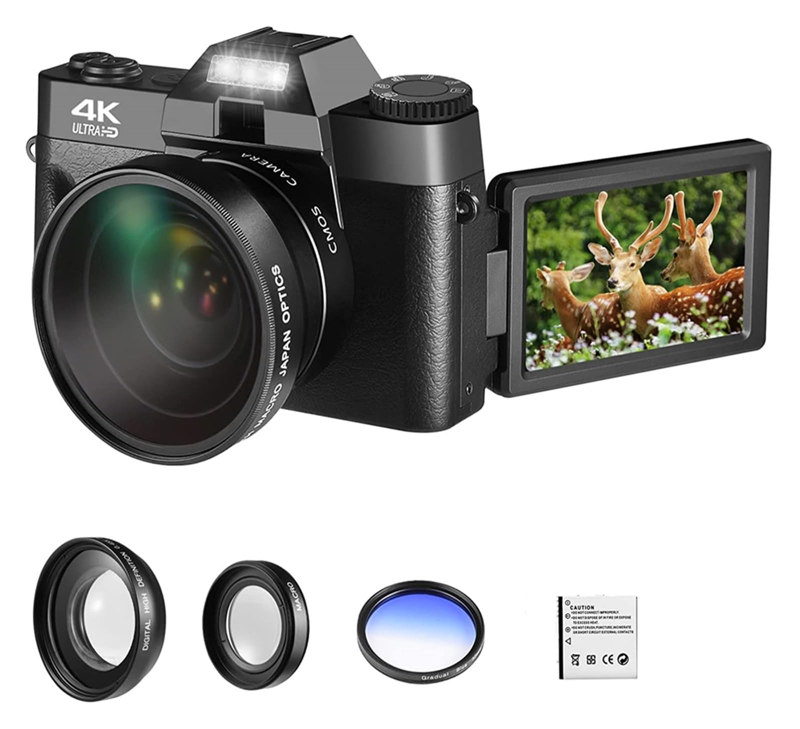 MZZYG 48MP Digital Camera with WiFi, 16X Zoom & Flip Screen - HD Vlogging Camera, Webcam for YouTube, Wide Angle Lens & Filter Included (Perfect for Travel, Vlogging & Live Streaming)