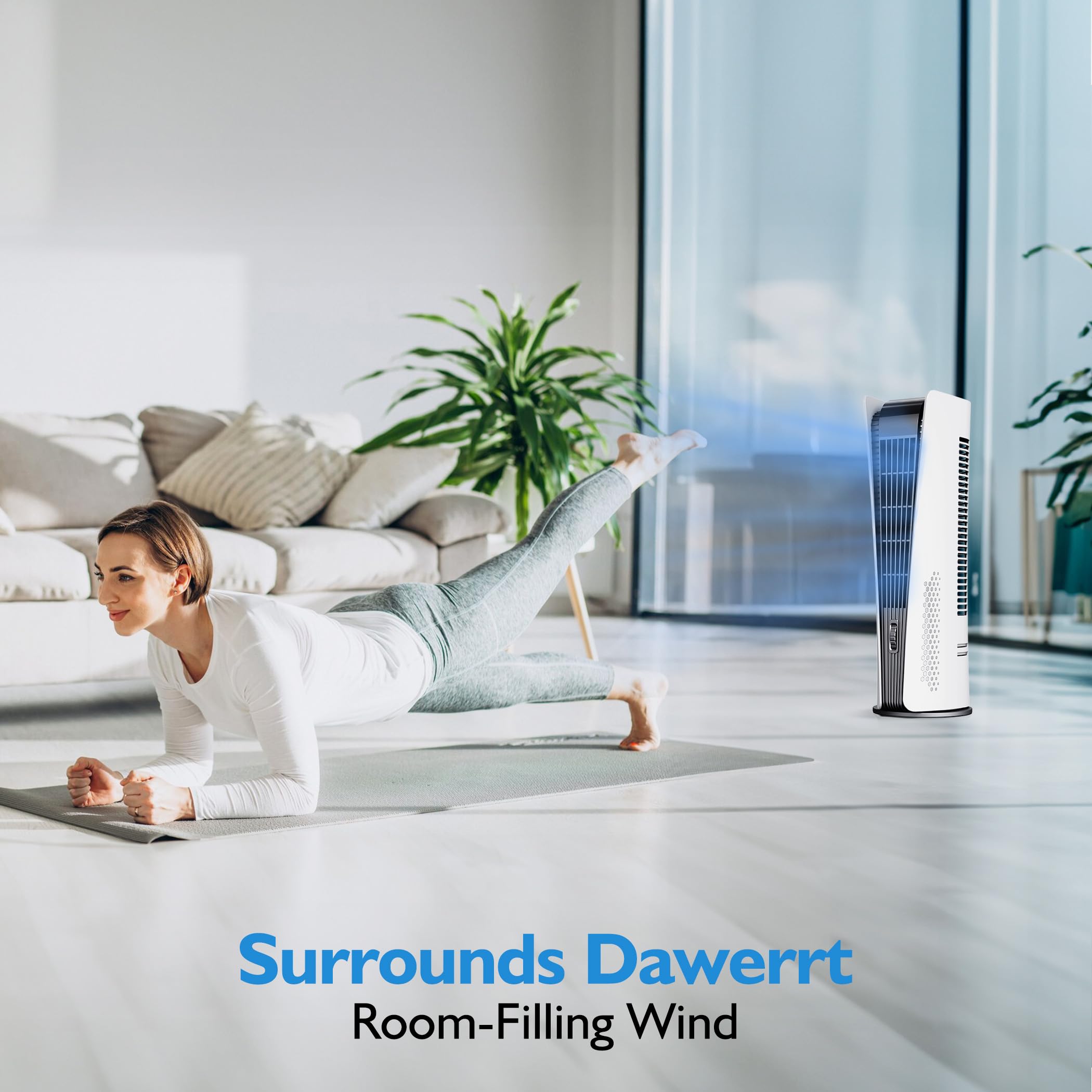 Quiet 90° Oscillating Bladeless Tower Fan with 3 Speeds, Timer & LED Display - Rechargeable Portable Floor Fan for Bedroom, Home Office | Cooling Breeze for Night Sleep & Workspace Comfort